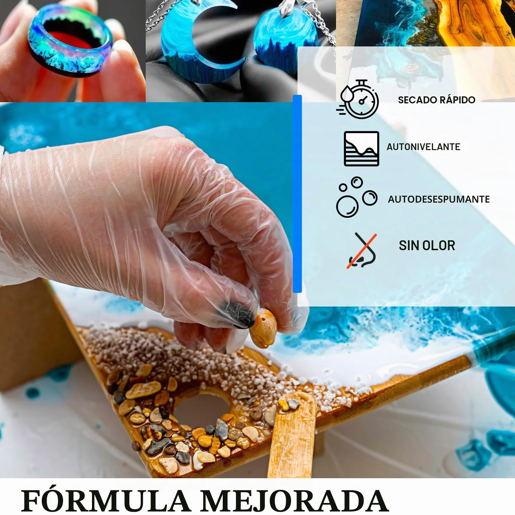 Resina Epoxi - 2,4L / 2,7kg Resin Epoxy Transparente Sin Burbujas para Arte de Resina, Mesa, Recubrimiento - Resina de Fundición Ración 1:1 para Creaciones Artísticas, Joyería, Modelado, Madera