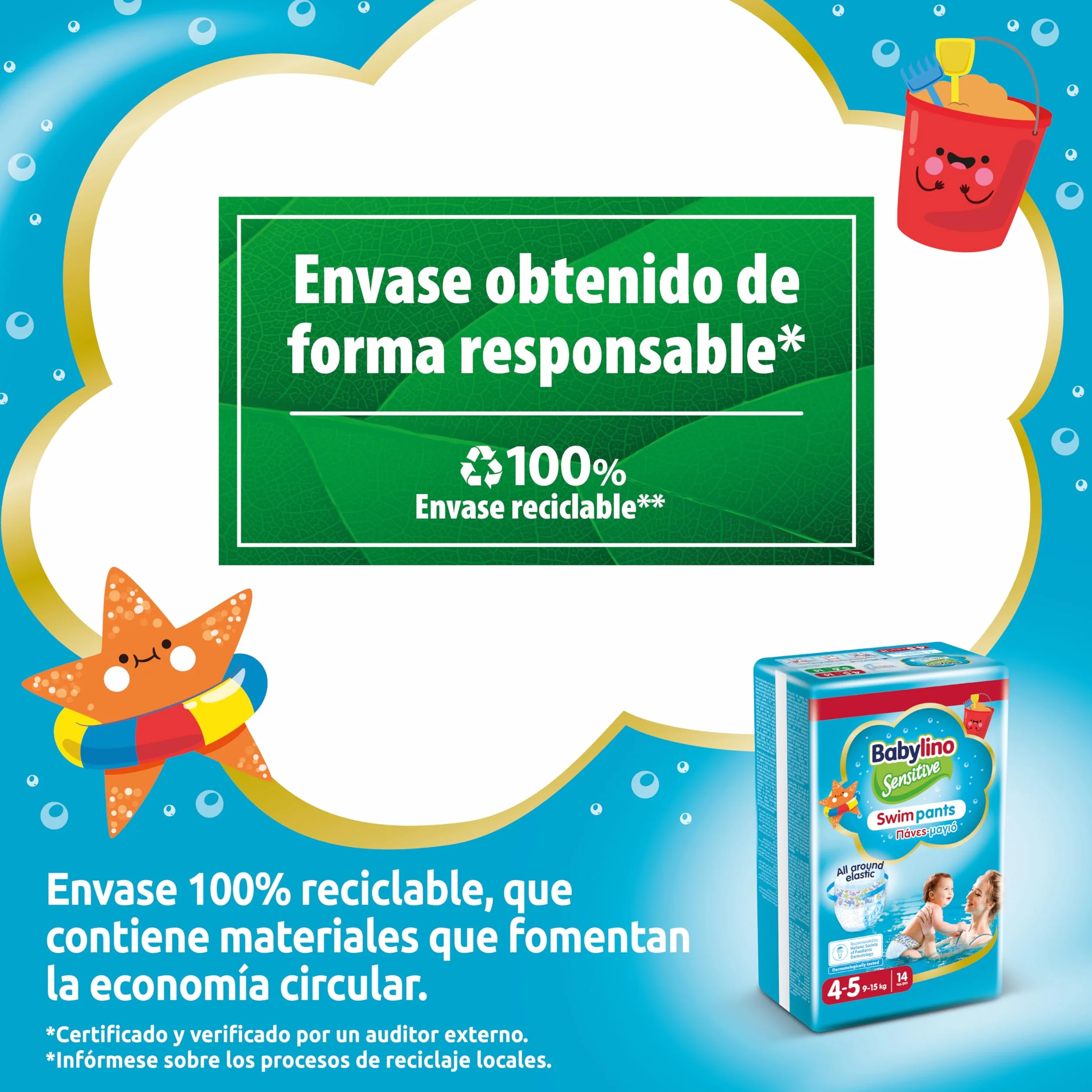 Babylino Sensitive SwimPants Pañales de playa y piscina talla 4-5 (9-15 kg) 14 unidades