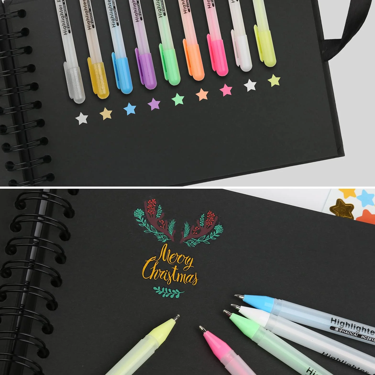 HC Álbum de Fotos Scrapbook A5 Para Pegar Y Escribir, De 30 Páginas Negras Albumes De Recortes, de Bricolaje con Bolígrafo Brillante y Pegatinas, Regalo Para Bebés, Parejas, Amigos (AK-FO)