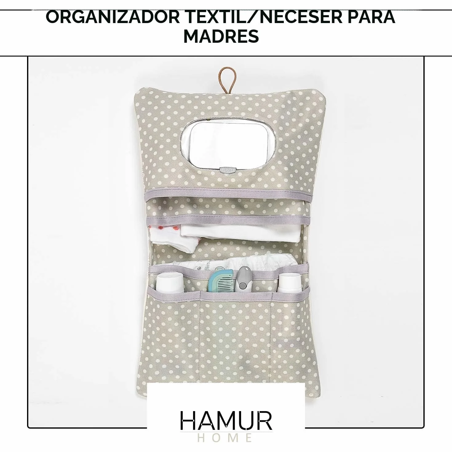 HAMUR HOME Bolsa De Pañales 2 En 1 Y Bolsa De Cosméticos - Organizador Para Bebés (Leaves)