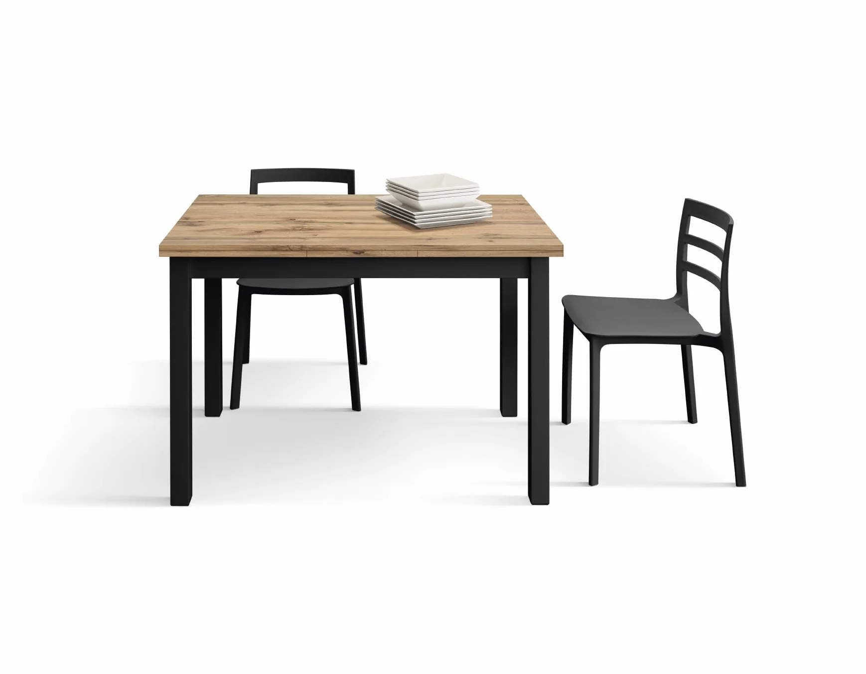 PAZZO DESIGN Tommaso Mesa Extensible, Roble Rústico, Melamina (Base Negra, 110 x 70 x 76,5) - id_2142