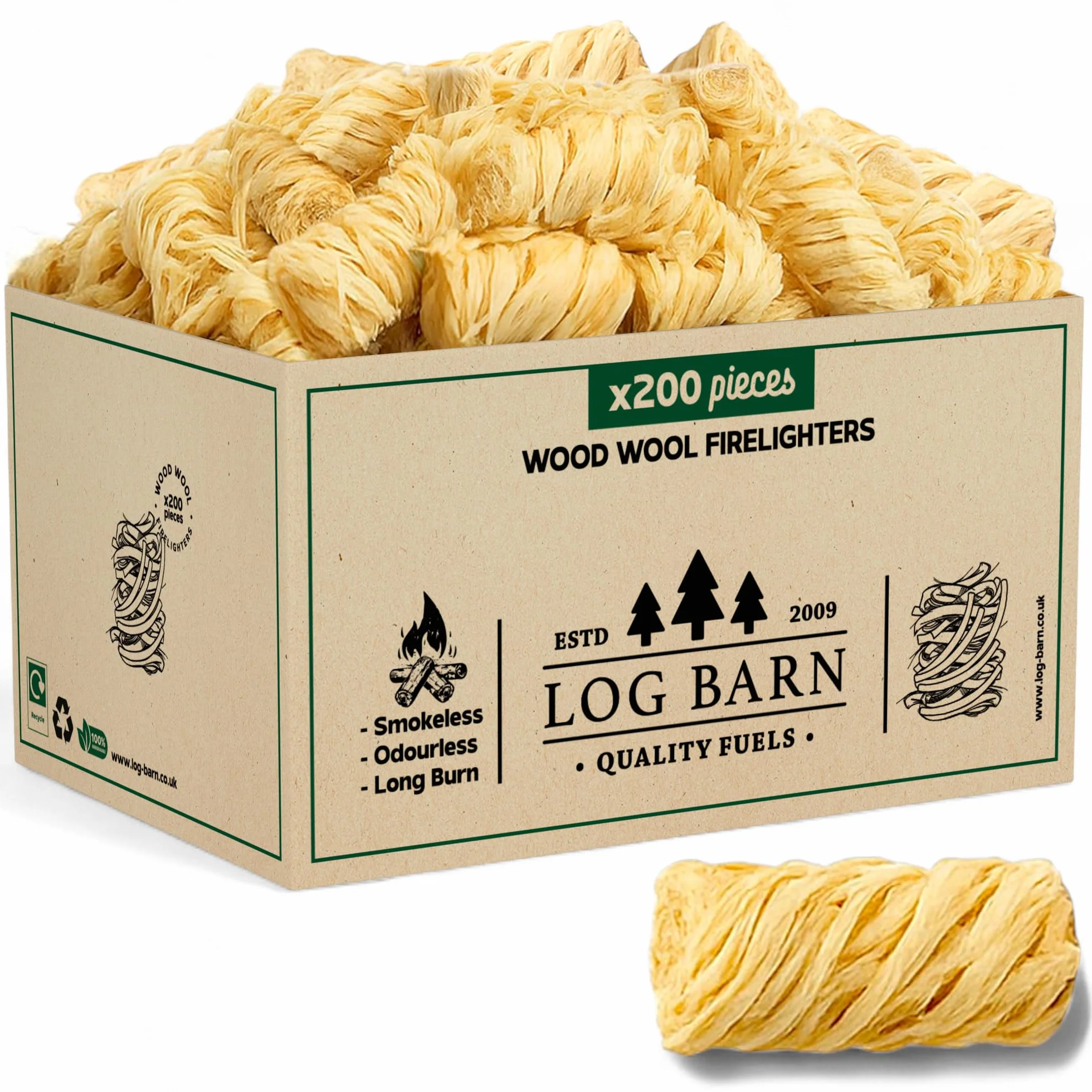 Log Barn Encendedores Naturales Caja 200 Pastillas Encendido Barbacoa Estufas Leña