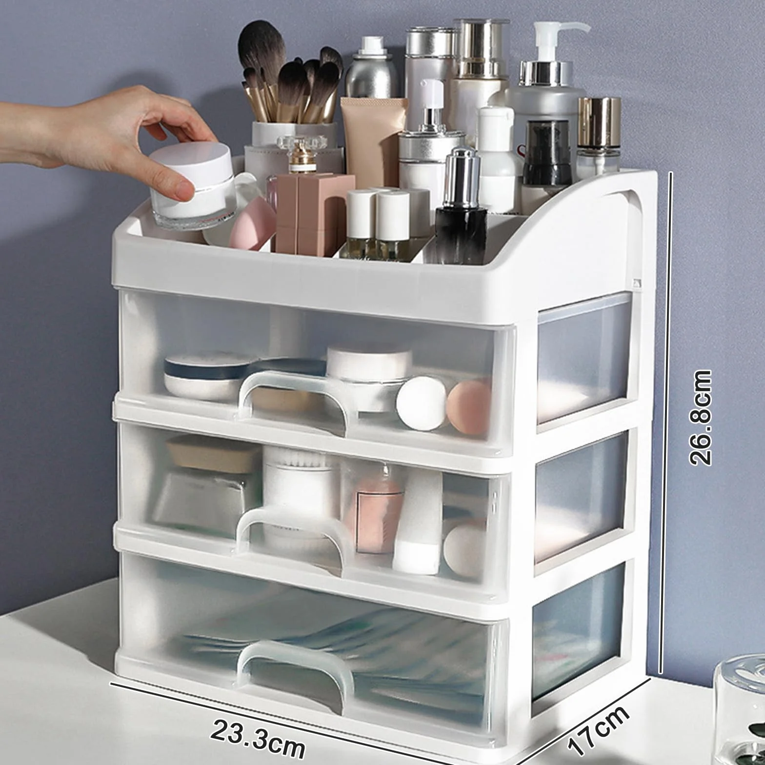 Organizador de Maquillaje con 3 Cajones Transparente, Caja de Almacenamiento para Cosméticos, Accesorios y Joyería, Plástico Resistente, Multifuncional, Ahorro de Espacio