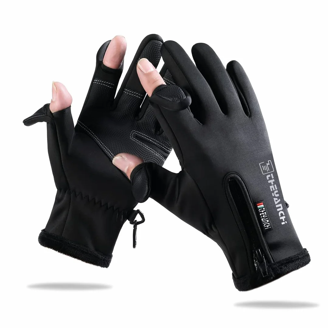 NewDoar Guantes de invierno 2 dedos cortados para pesca Pantalla táctil