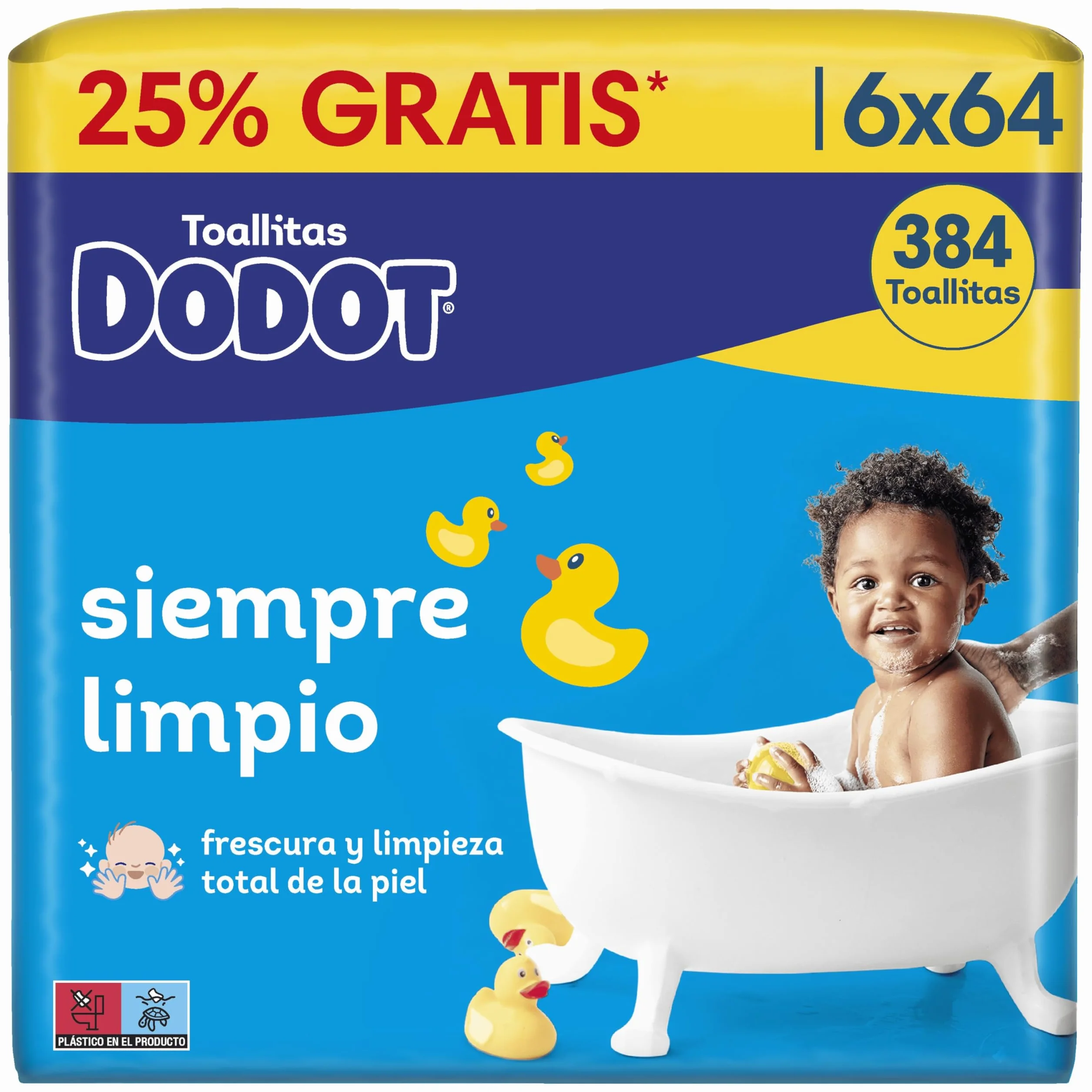 Dodot Toallitas Bebé Seco 384 toallitas pH piel bebé 6 Paquetes de 64