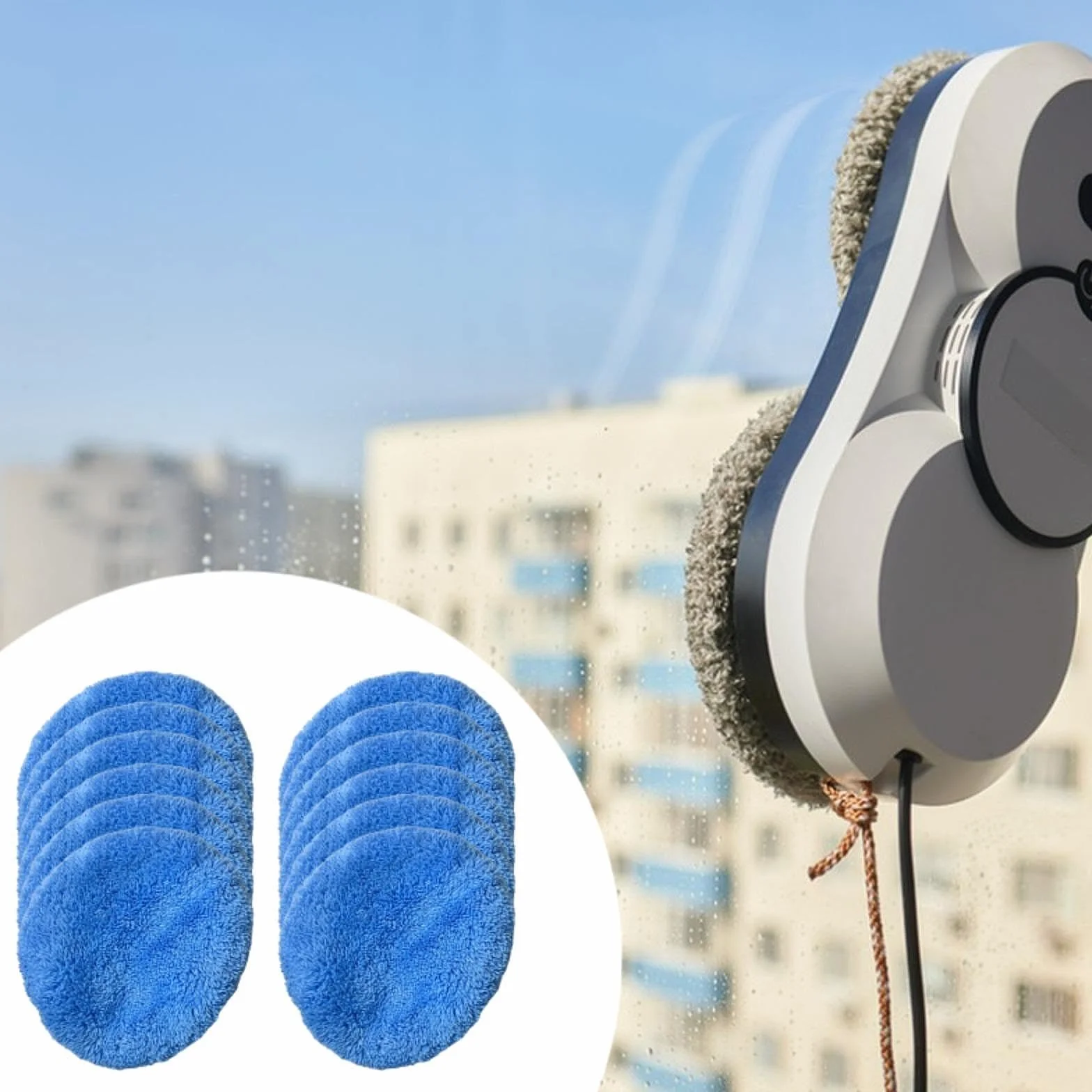 12 Almohadillas de Repuesto para Robot limpiacristales, Almohadilla de Limpieza para limpiacristales, fácil de Limpiar, Accesorios Redondos universales Reutilizables, Azul