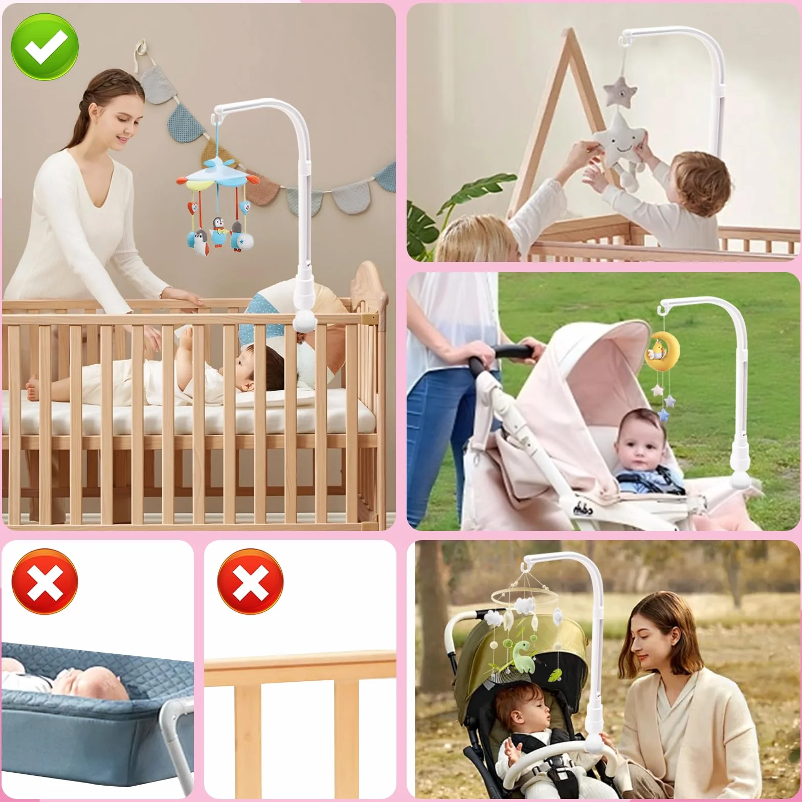 Soporte Móvil para Bebé 58cm Ajustable Desmontable, Blanco