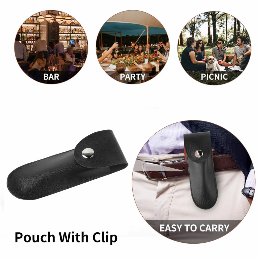 Funda de Cuero para Abrebotellas de Vino, Soporte para Bolsa de PU con Cortador de Papel de Aluminio Y Sacacorchos(Negro)