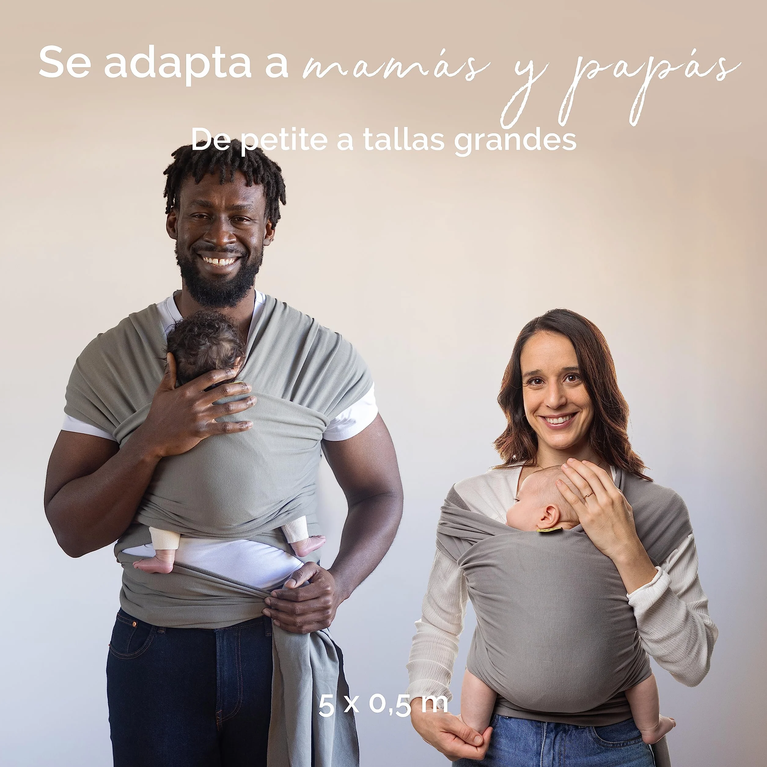 Boba Wrap Fular Elástico Portabebé Pañuelo Porteo Ergonómico Bandolera Ajustable Gray