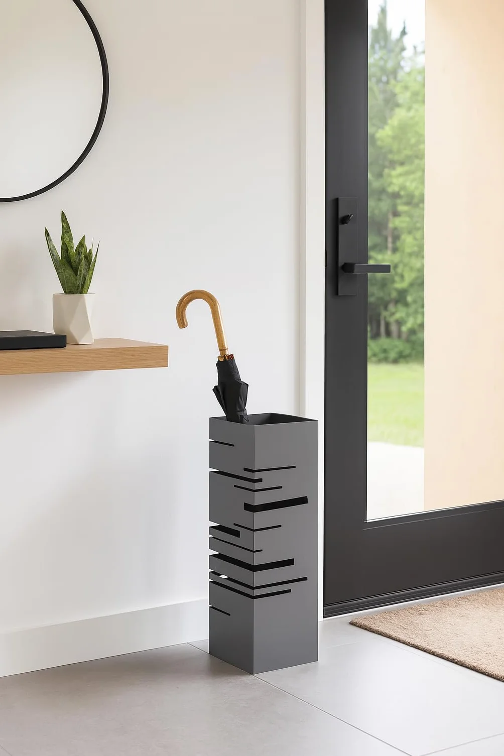 Versa Stripes Paragüero para la Entrada, Habitación o Hall, Porta Paraguas Moderno, Medidas (Al x L x An) 49 x 15,5 x 15,5 cm, Metal, Color Gris