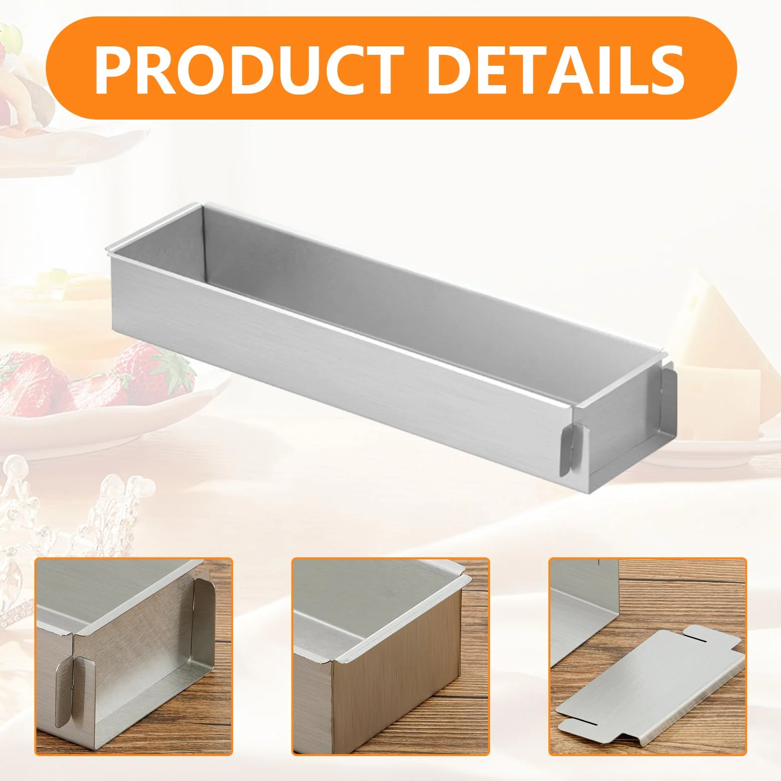 2 Piezas Molde Tarta Rectangular, Molde Mousse Ajustable Forma de Tiramisú Antiadherente con Parte Lateral Extraíble, Moldes de Aleación de Aluminio para Pasteles, Brownie, Pan y Tiramisú (40cm)