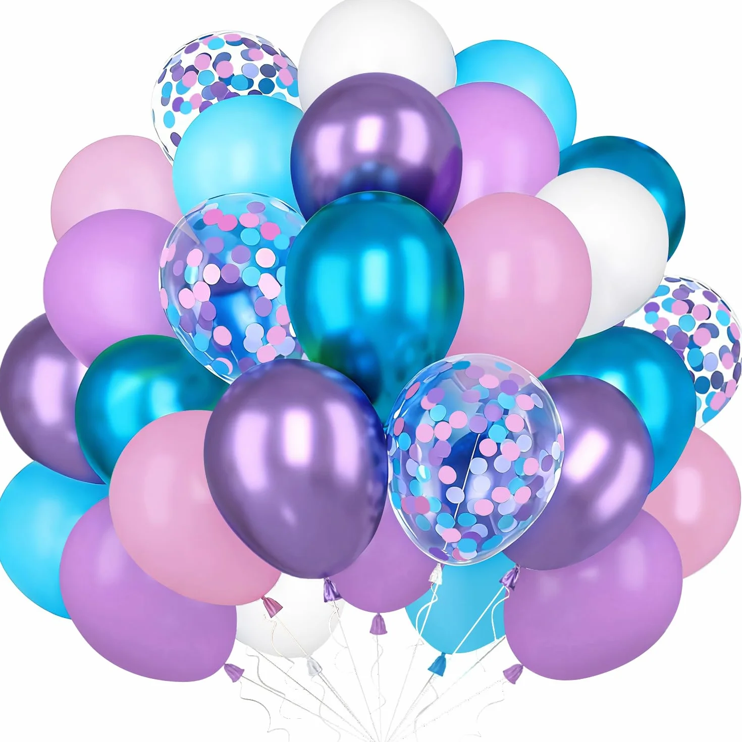 Globos Rosa Morado Azul, 60 Piezas Globo Rosa Morado Blanco Azul Con Globo De Confetti Dorado, Globos Púrpura Pink Para Fiesta Cumpleaños Baby Shower Niña Decoraciones Género Despedida de Soltera