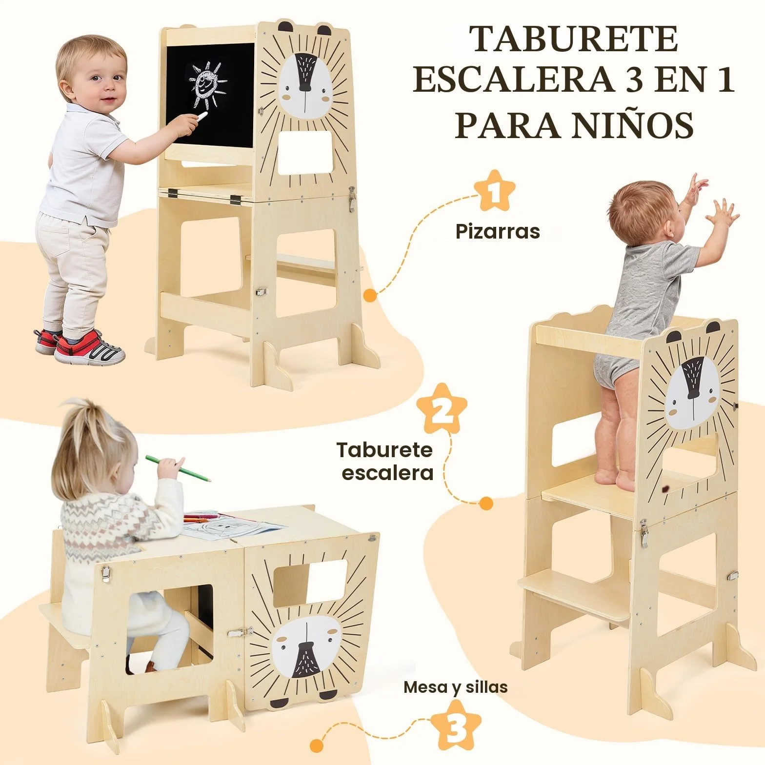 Labebe Torre de aprendizaje plegable Montessori 3 en 1 para niños a partir de 1 año