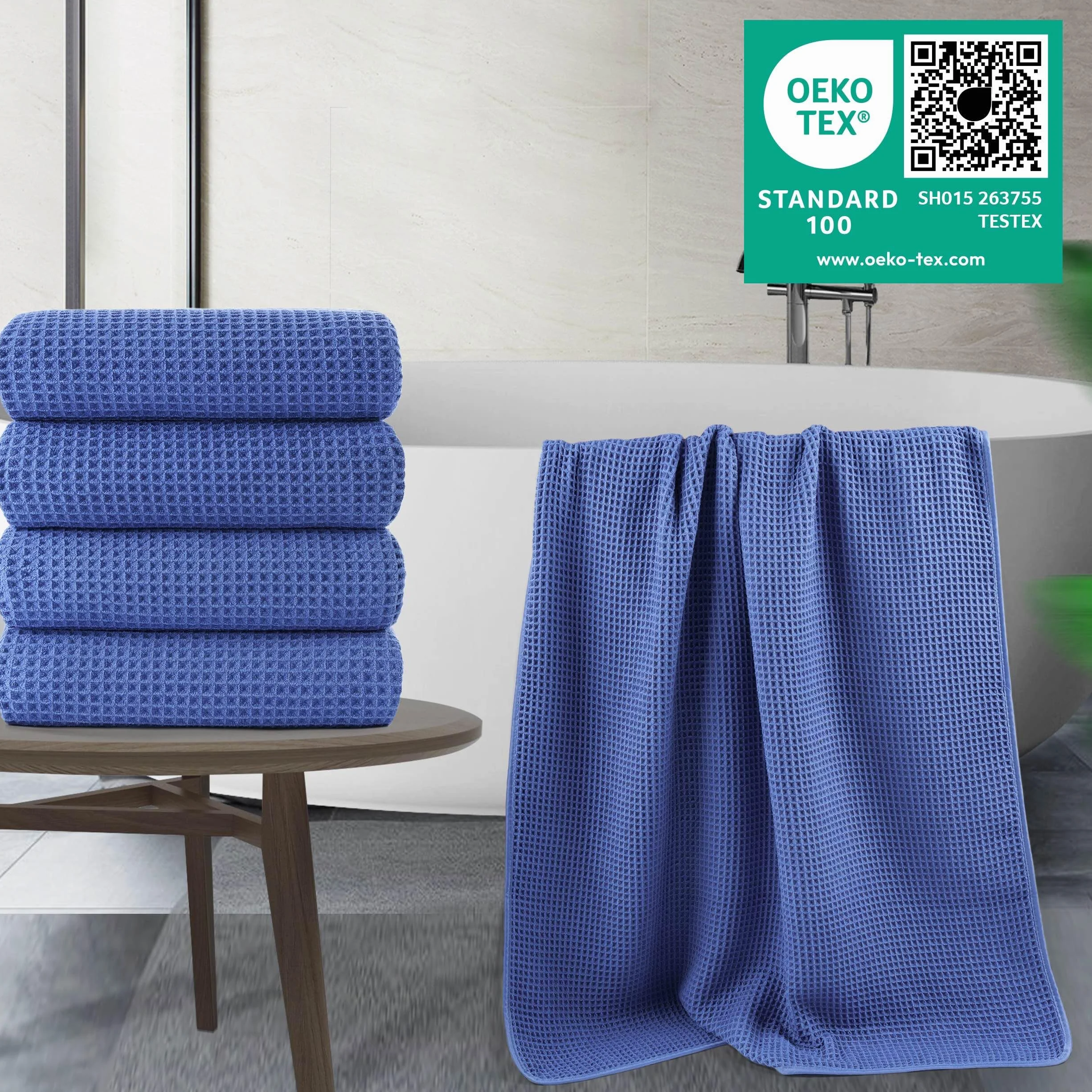 Polyte - 430 gsm Toalla de baño de Microfibra antipelusa - Secado rápido - Punto gofrado - Grande: 152,4 x 76,2 cm - Pack de 4
