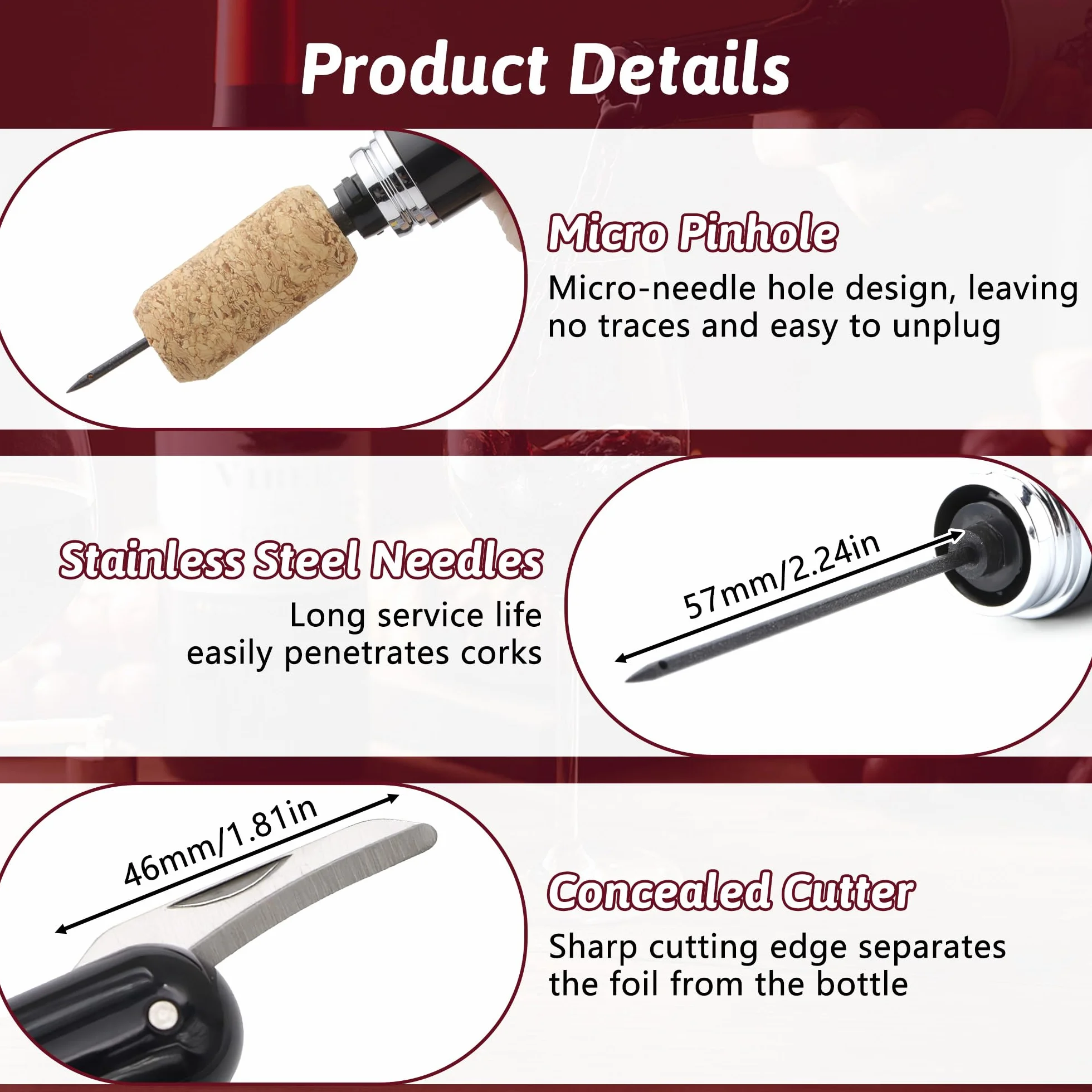 2-in-1 Luftdruck Weinöffner mit Folienschneider, Wein Luftpumpe Flaschenöffner, Tragbar Manueller Korkenzieher Wein, Geschenk für Weinliebhaber, Partys, Hochzeiten, Camping