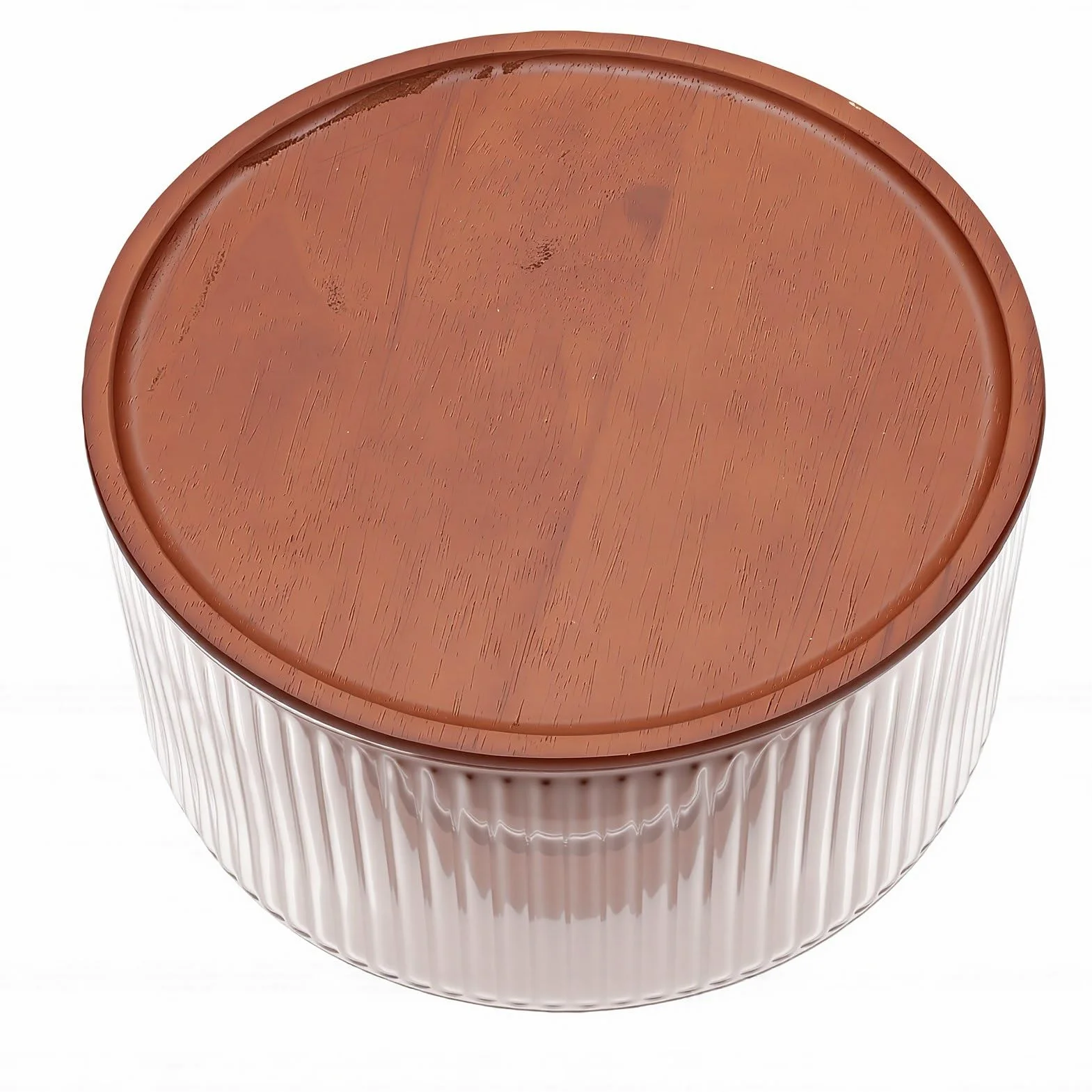 Fockety Ensaladera de Vidrio con Tapa y Base de Madera, 7.9in, para (Medio) | Tazón grande para servir, plato versátil para mezclar, frutero, plato para bagatelas para cocina y fiestas