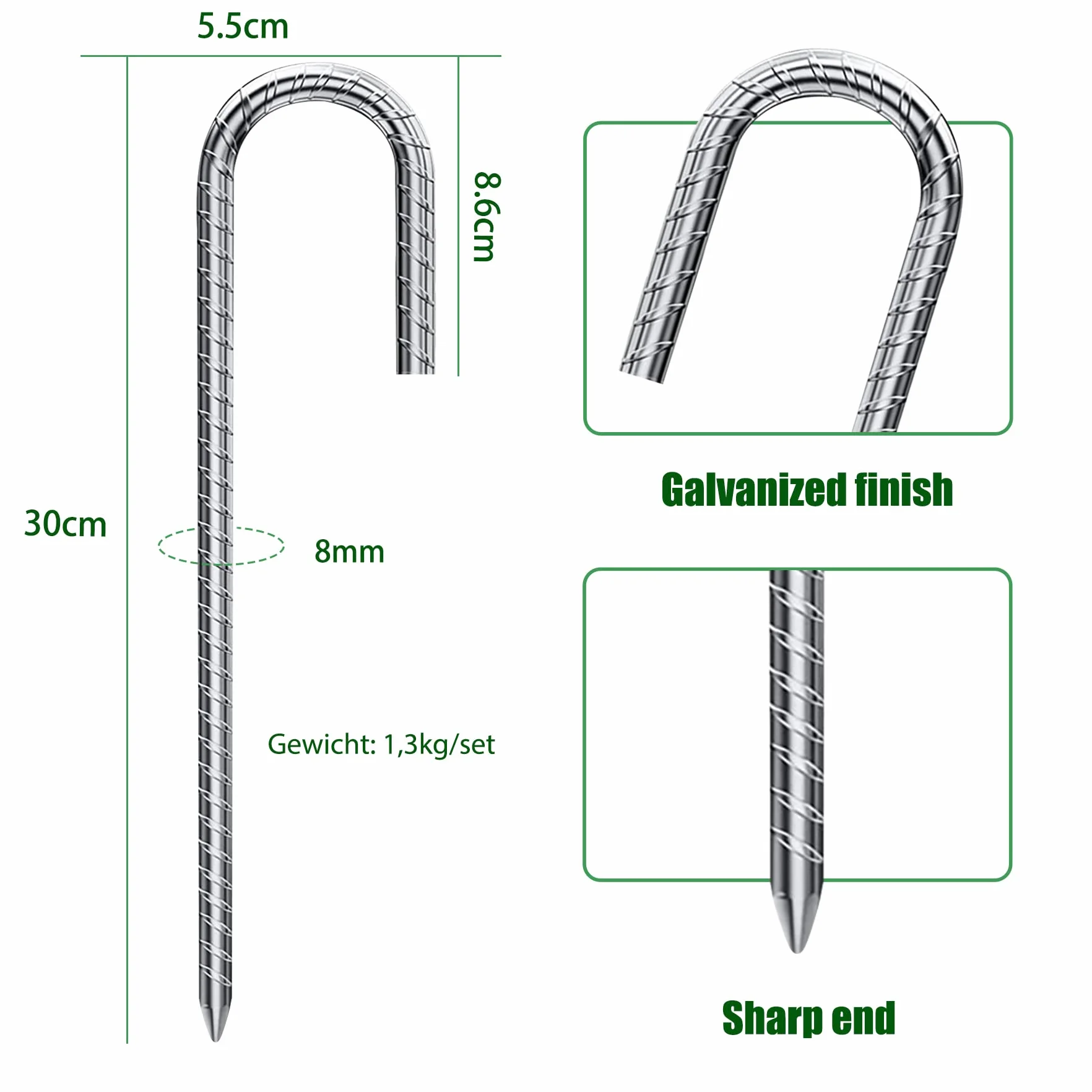 Forever Speed 8 Piezas Estacas de Tierra 30 CM Acero galvanizado Anclajes para Tienda Campaña Cerca Toldos