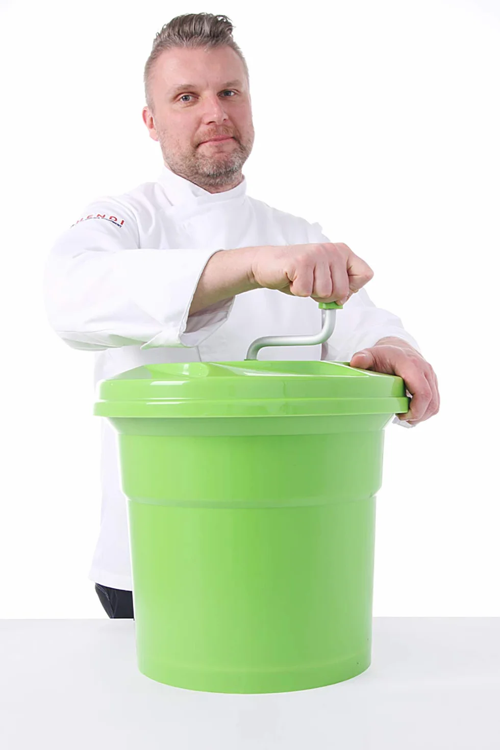 HENDI Centrifugador de ensaladas, secador de ensaladas, cesta de centrifugado interior extraíble, apto para el lavavajillas, 25 L, ø430x(h)530 mm, Poliamida, Polipropileno