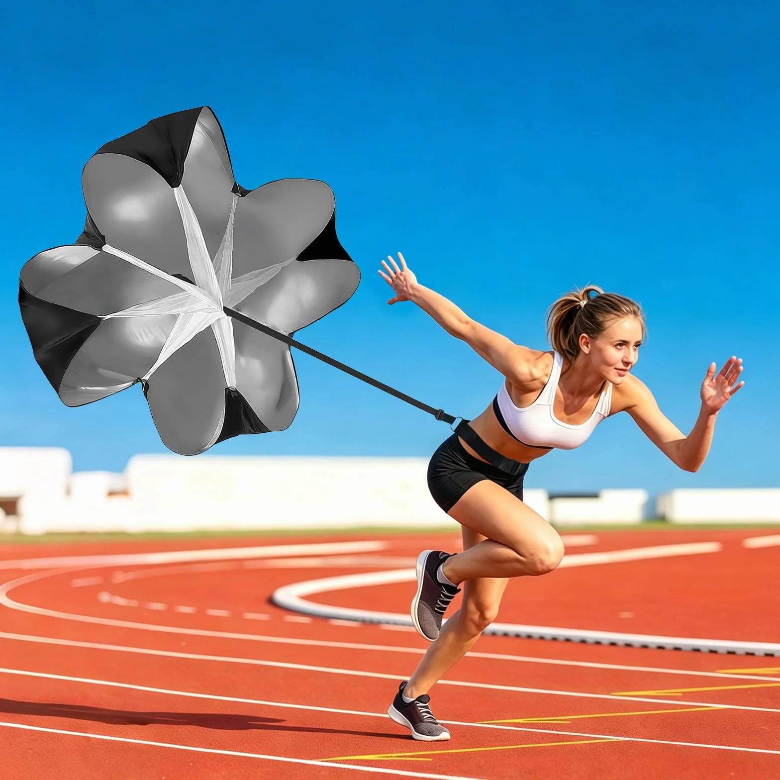 Paracaídas de Resistencia 2 Piezas, Negro, Paracaídas de Entrenamiento con Correa Ajustable para Sprint, Rugby, Fútbol, Béisbol