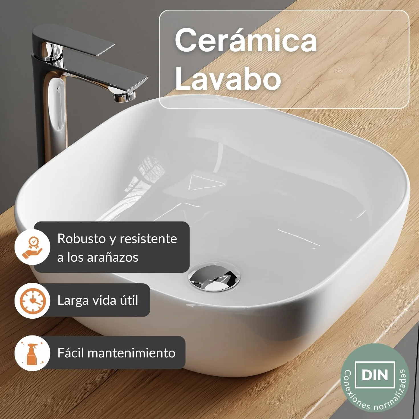 Planetmöbel Astra Conjunto Muebles de baño con Mueble bajo Lavabo 60 cm, 1 Armario Lateral Roble Dorado Antracita, lavamanos sobre encimera 42 cm Blanco