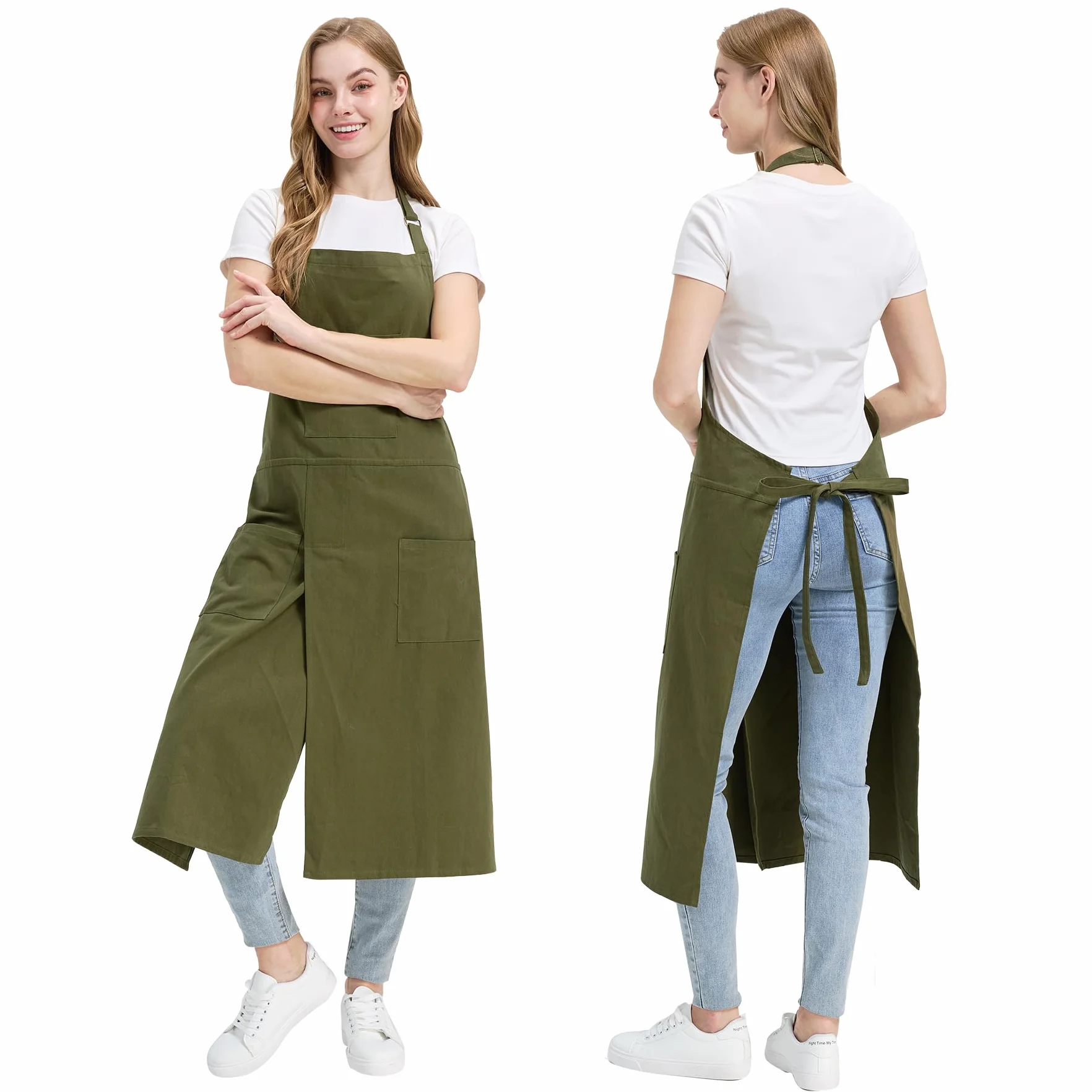 Molaxhome Delantal dividido con bolsillos, delantal de cerámica unisex con correa ajustable para cocina de cerámica