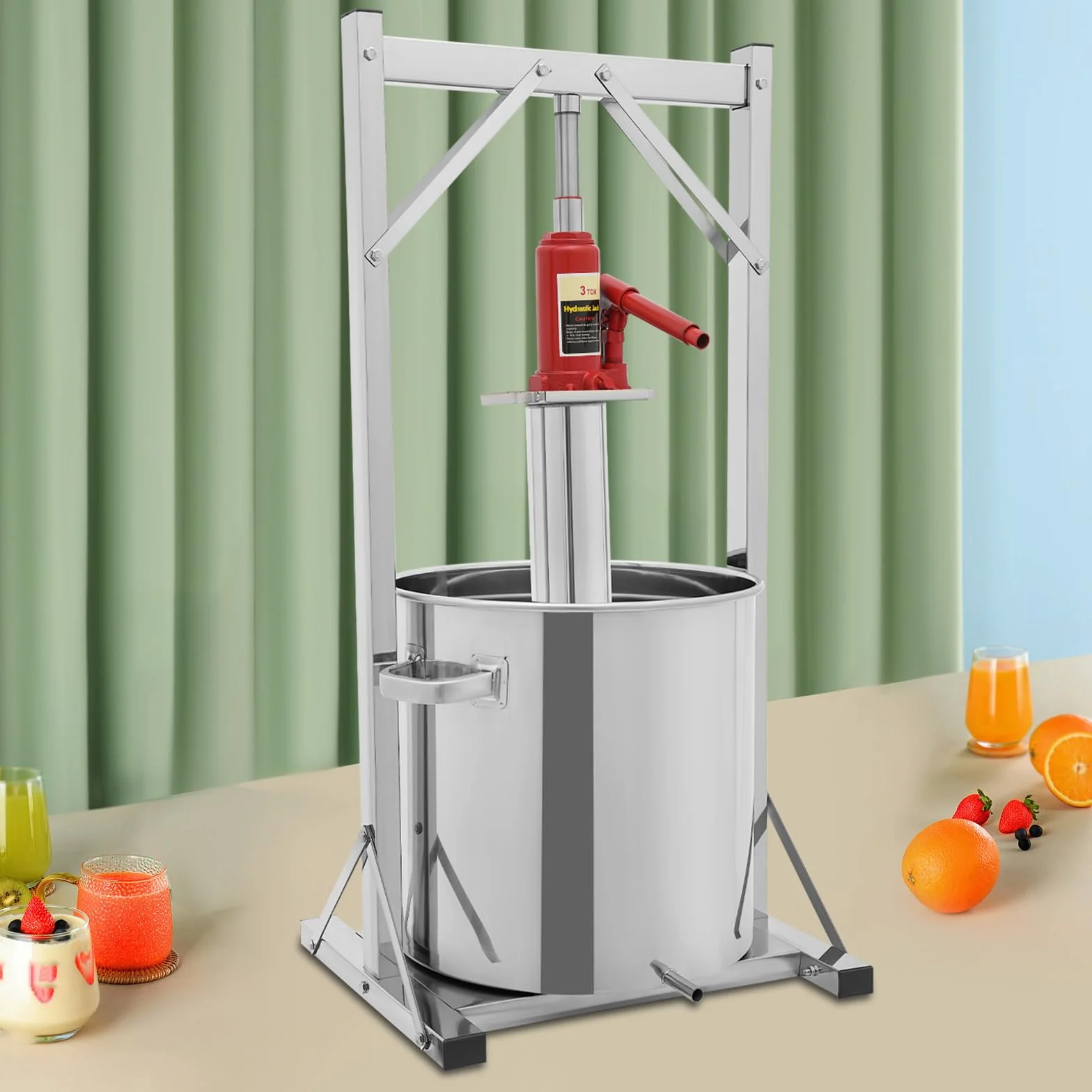 Prensa de vino de frutas 36L Prensa hidráulica de frutas Manijas prácticas Prensa hidráulica de acero inoxidable Prensa de vino de frutas de gran capacidad de acero inoxidable para prensar vino de