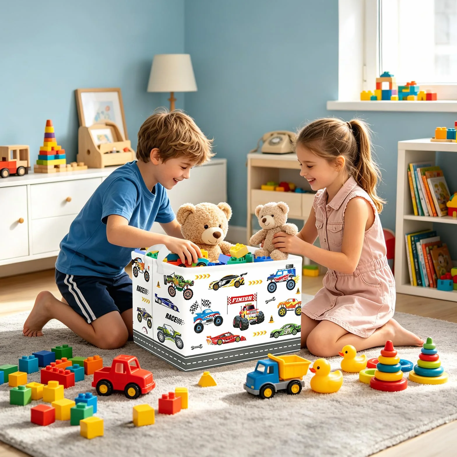 Clastyle Cestos Almacenaje Infantil Coche Cesta Ropa Sucia Plegable para Habitación Infantil Dormitorio Cajas de Almacenaje Juguetes para Chico, Camión Monstruo, 40x30x30 cm