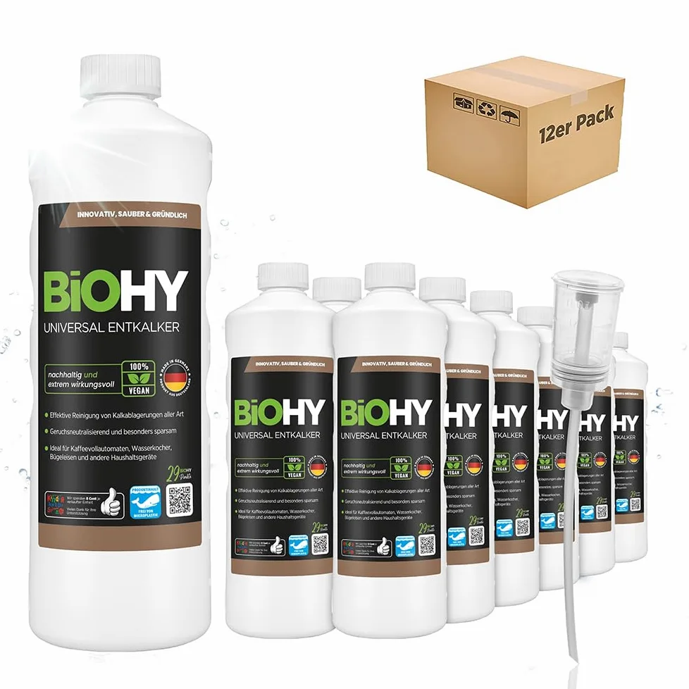 BiOHY Descalcificador universal (12 botellas de 1 litro) + Dosificador | Universeel concentraat voor alle huishoudelijke apparaten | Compatibel met alle koffiemachines en espressomachines (Entkalker)