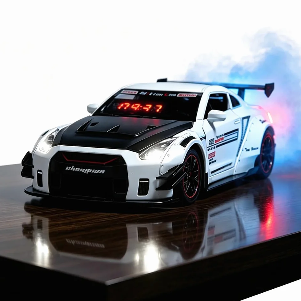 Reloj Despertador LED de Coche Recargable, Reloj de Mesa Modelo superdeportivo con Mando a Distancia, Sonido de Motor simulado y Efectos de luz y Vapor de Escape con Agua (Black)