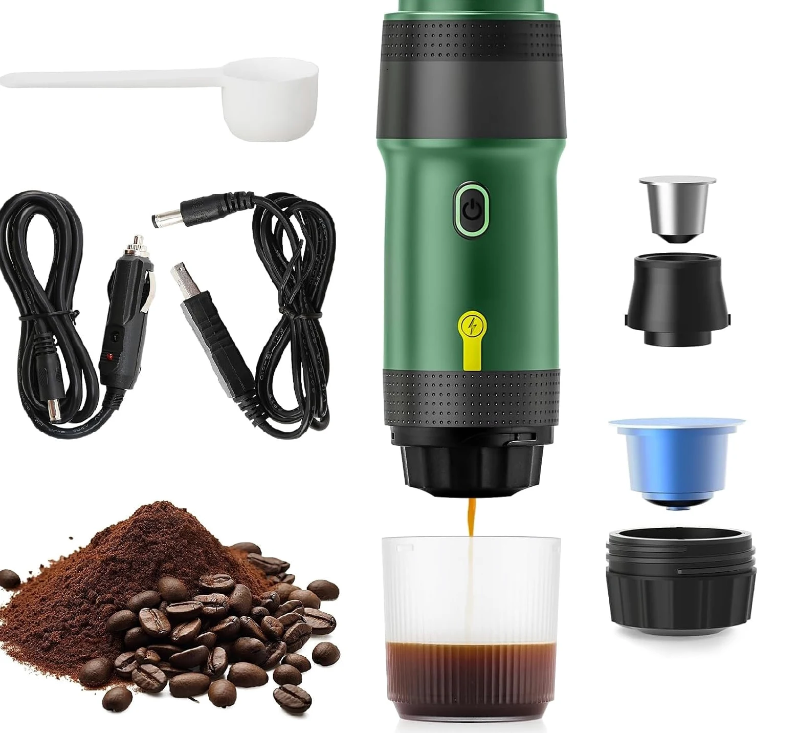 Mini cafetera eléctrica portátil de café espresso de 15 bares, mini máquina de café de viaje compatible con café molido NS cápsula para camping, caravana, senderismo, oficina, viajes