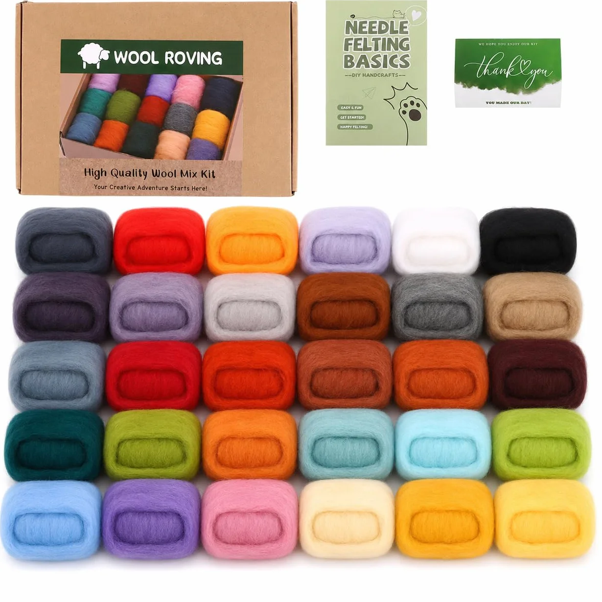 MUXHEL 30 colores de lana de fieltro, 30 colores cada uno de 10 gramos, juego de iniciación de fieltro, lana de fieltro húmedo, colores fieltro de aguja, fieltro seco, colores fieltro de lana, para