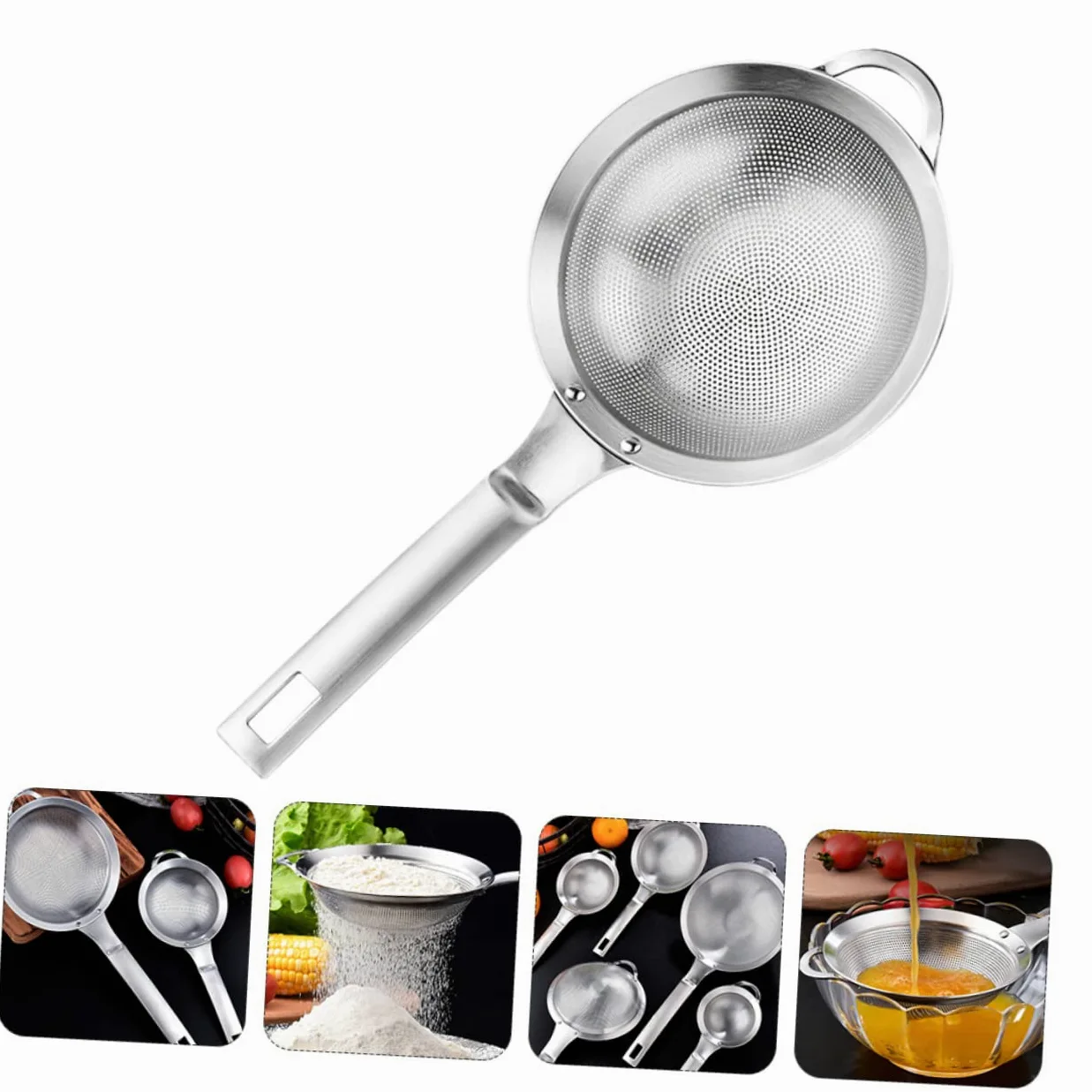 Juego de colador de Acero Inoxidable de 2 Piezas con colador de Malla Fina y cucharón - Plata