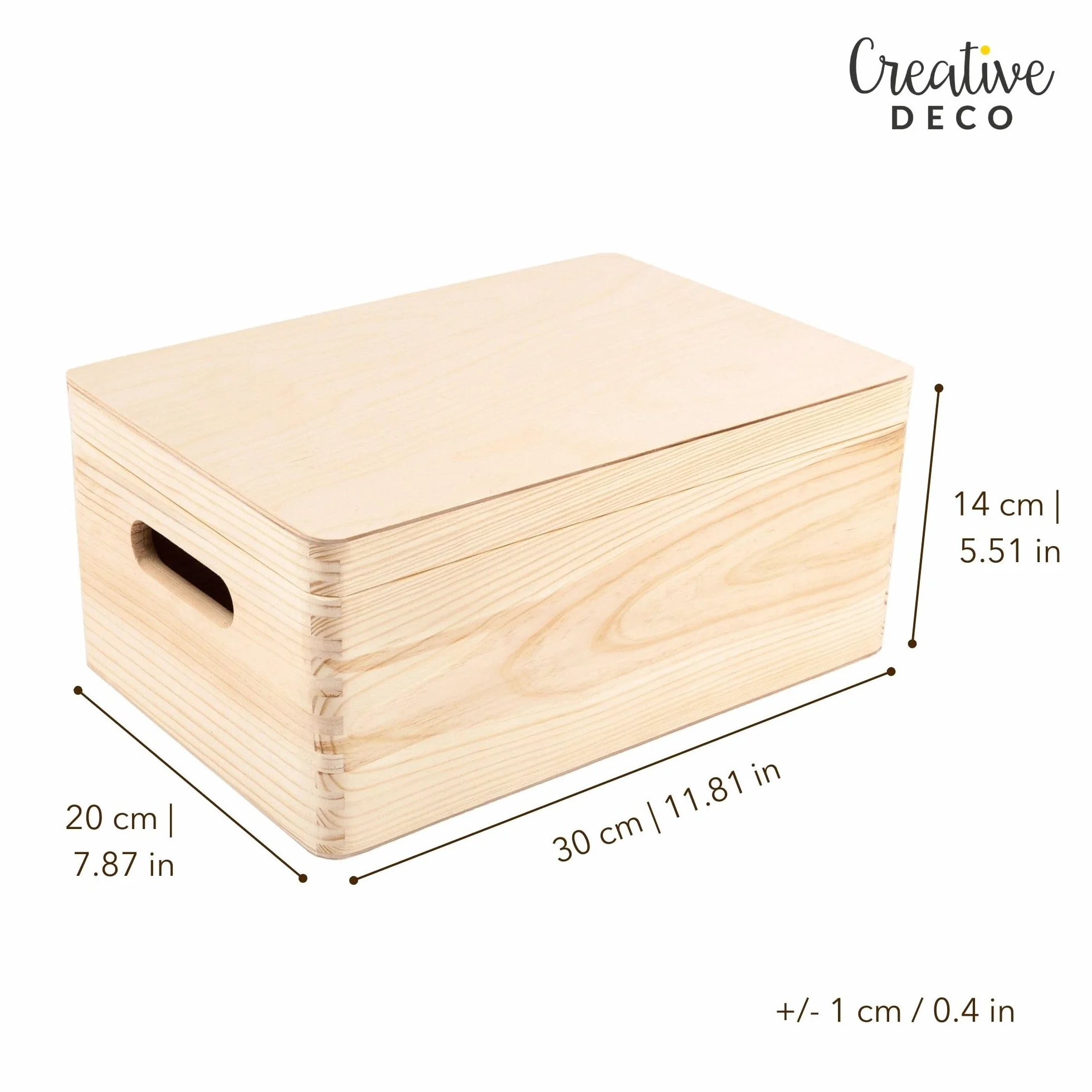 Creative DECO Grande Caja Madera Decorativa | Con Tapa y Asas | 30 x 20 x 14 cm (+/-1cm) | Almacenaje Documentos, Juguetes, Herramientas | Cofre Decorar Regalo Decoupage | EN BRUTO SIN LIJAR