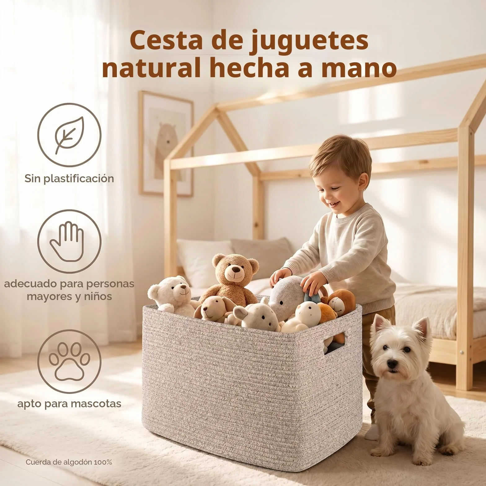OIAHOMY Cesta grande con asa para almacenamiento de mantas, tejida con cuerda de algodón, 75 litros, 55,88 x 43,18 x 30,48 cm, para sala de estar, para juguetes, habitación infantil, marrón veteado