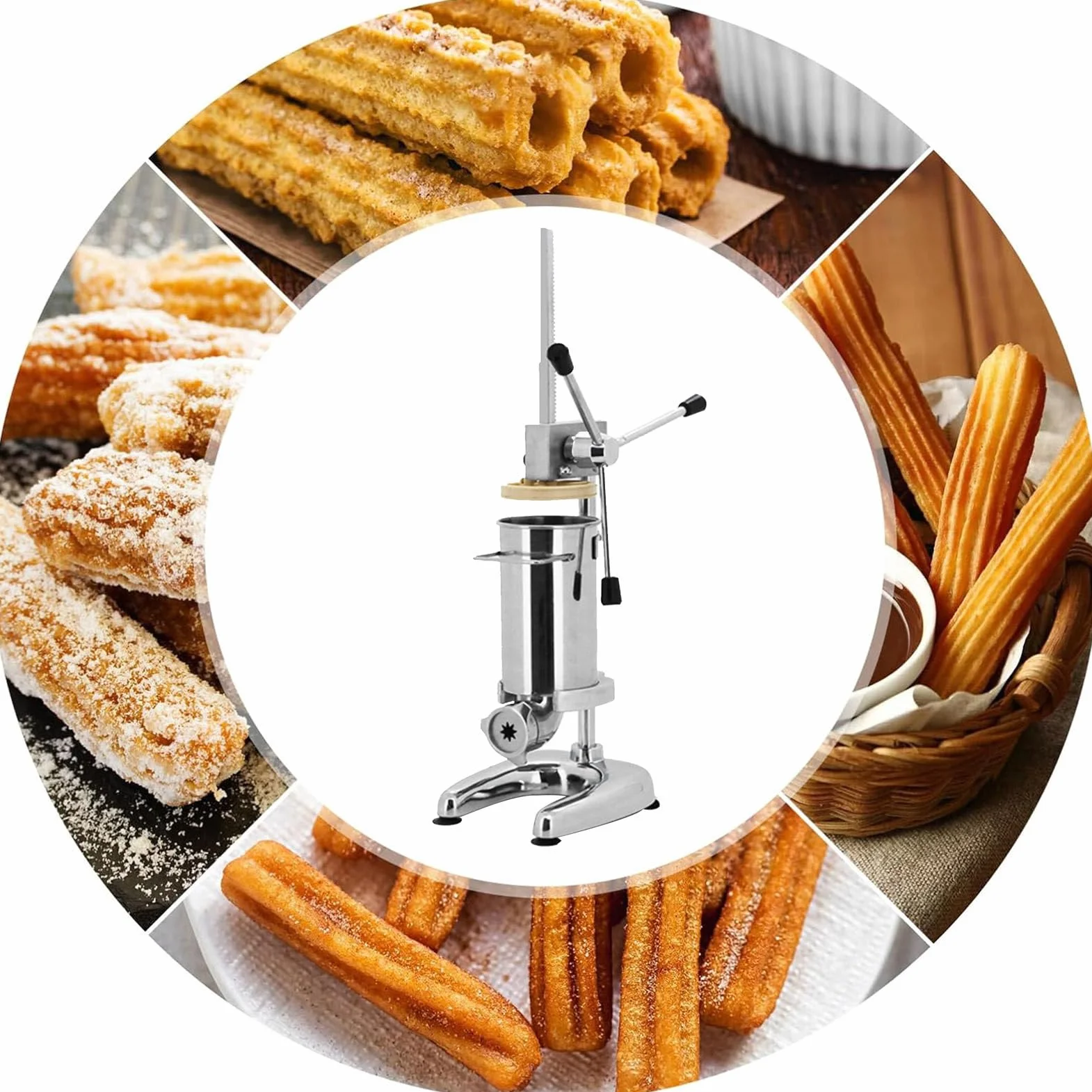 Churro Maker Machine 2L/3L Manual Spanish Donut Churrera con 5 moldes - Equipo vertical de llenado de churros - Máquina comercial de churrera española