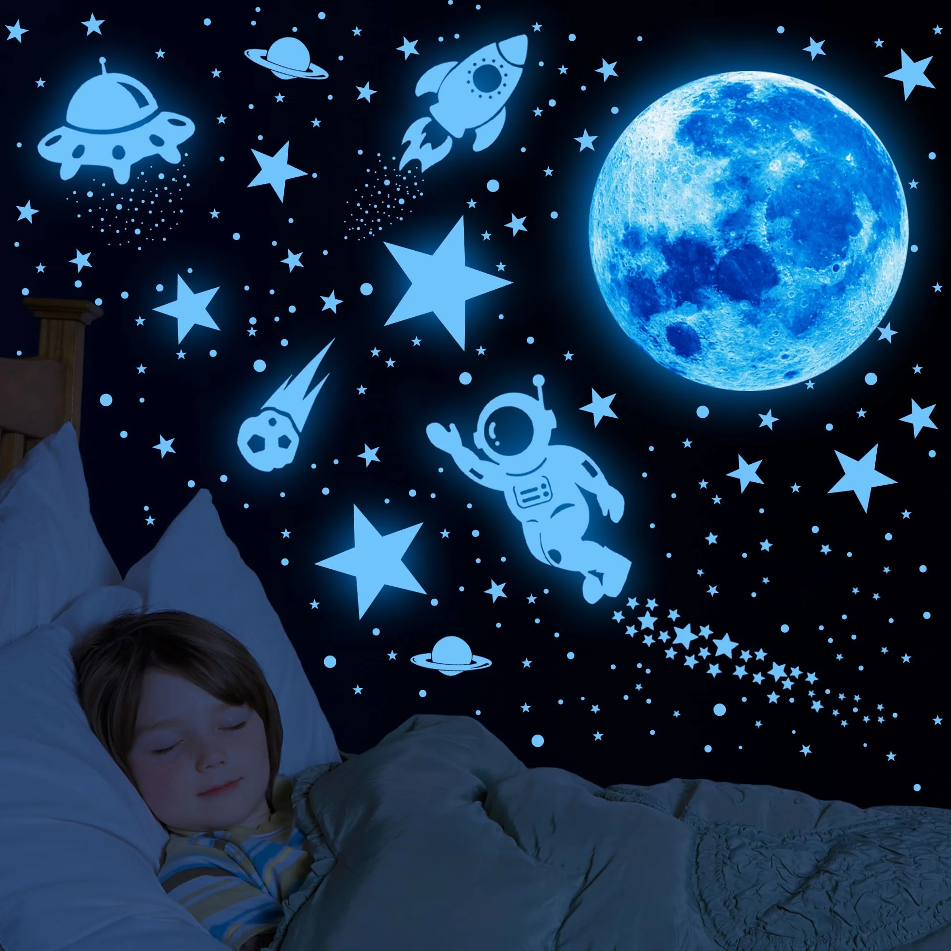 Pegatinas Estrellas Fluorescentes para Techo Pared Espacio Infantiles Astronauta Planetas Decorativas Habitación
