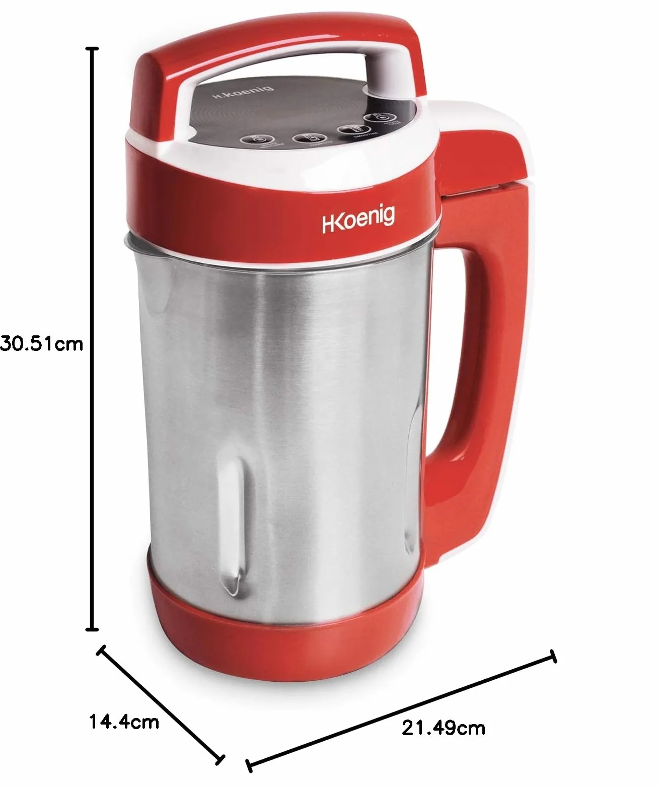 H.Koenig Sopera Eléctrica y Licuadora, Máquina para Hacer Sopas, Batidos, o Compotas, 1.1 litros, 850 W, 4 Programas, Acero Inoxidable, Rojo MXC18, plástico