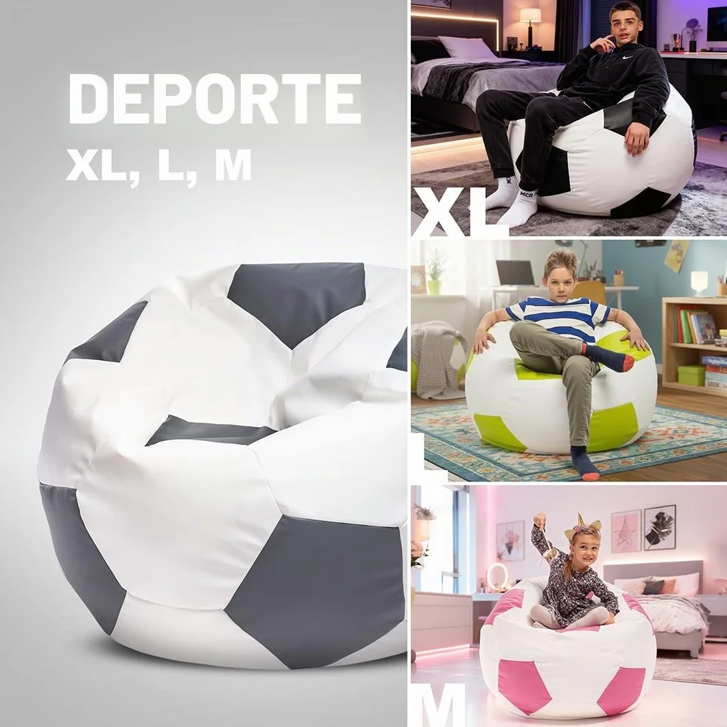 Ecopuf Beanbag Ball - Bean Bag Ball - Beanbags para Juegos de Bolsa - Accesorios para Fútbol Sala de Niños - Eco-Cuero - 90x55cm, Negro E14