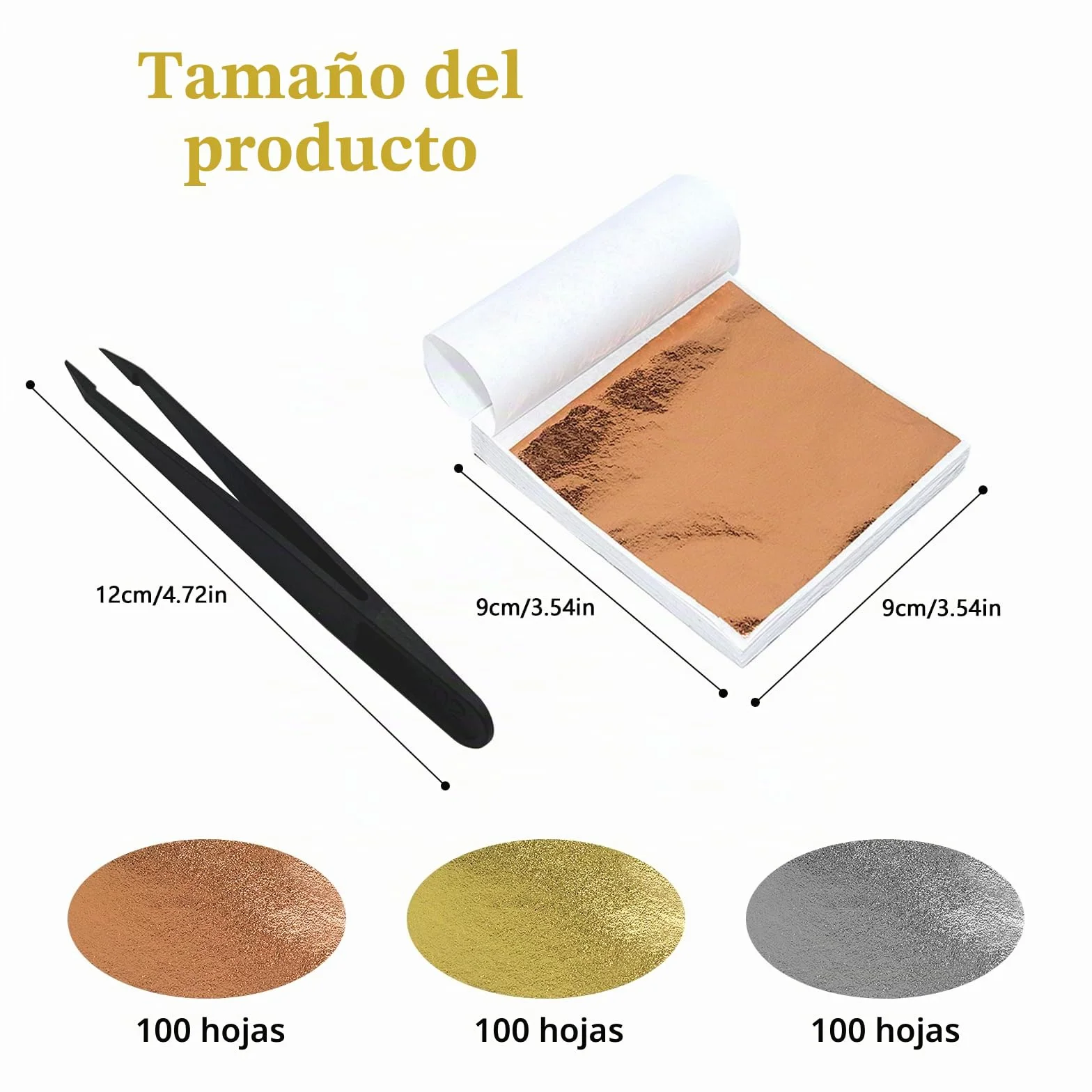 CATELL 300 Hojas Pan de Oro Hojas de Imitación de Oro Papel de Oro Manualidades Pan de Plata para Proyectos de Arte Decoración Artesanal DIY Crafting Decoration de Uñas (9 * 9cm)