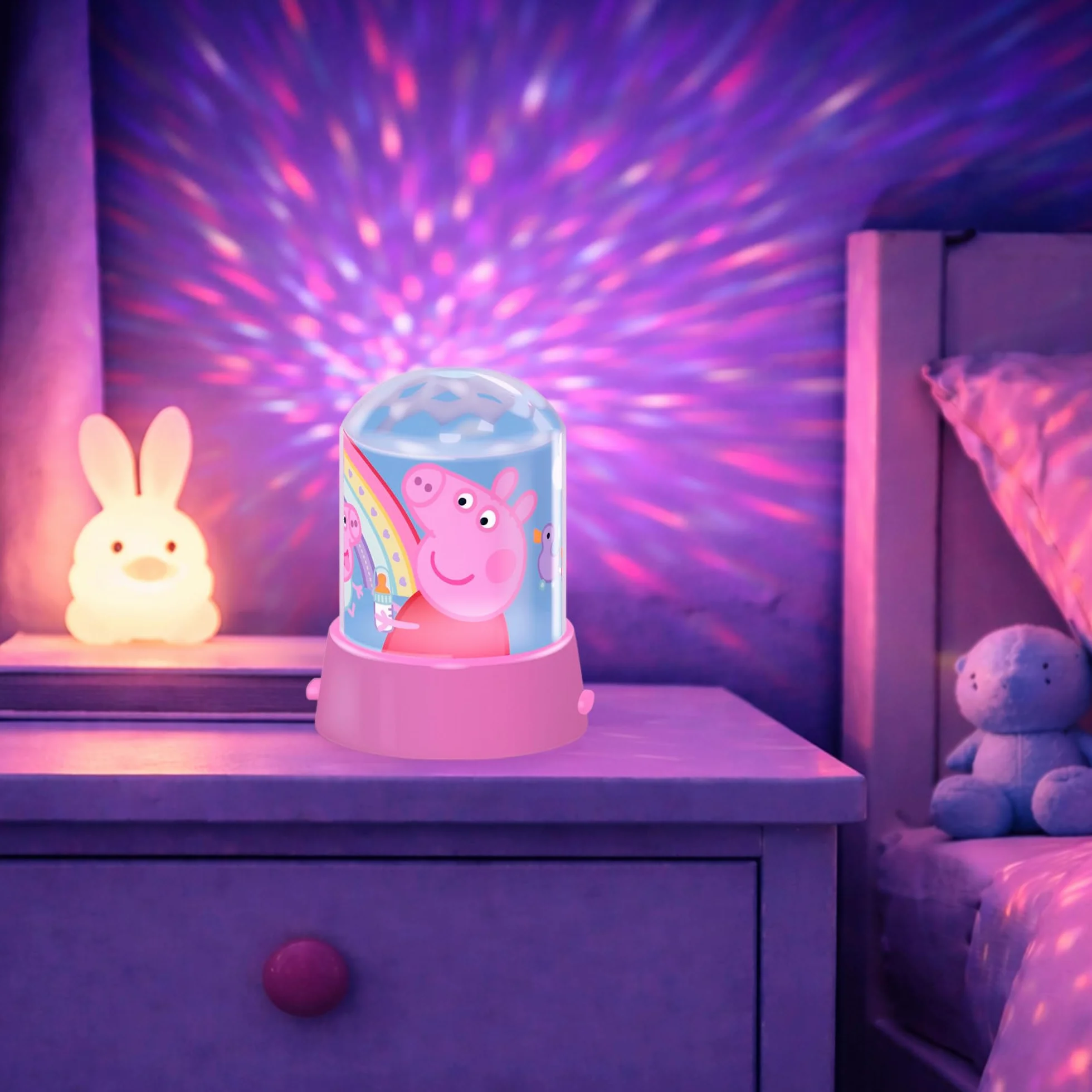 WONDEE Peppa Pig Lámpara Proyector Infantil 2 Modos Quitamiedos Fija y Proyector de Luces Regalos para Bebés Niñas Niños 6 meses a 5 años