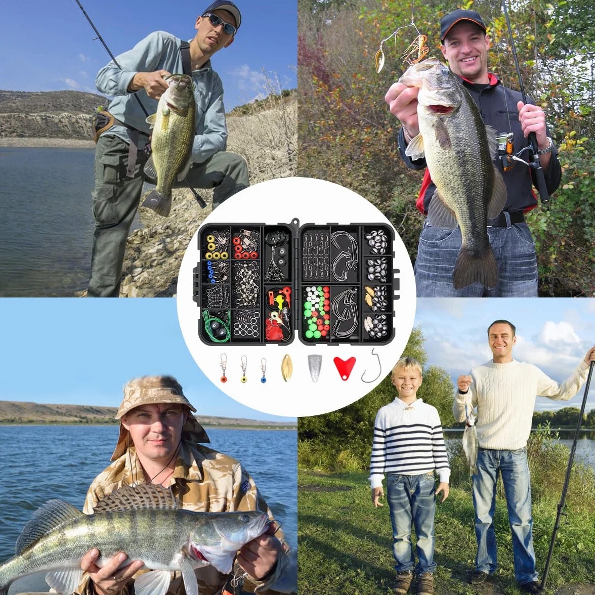 Vicloon Kit de Anzuelos de Pesca con Caja de Aparejos, Incluye Pesas, Emerillones e Imperdibles