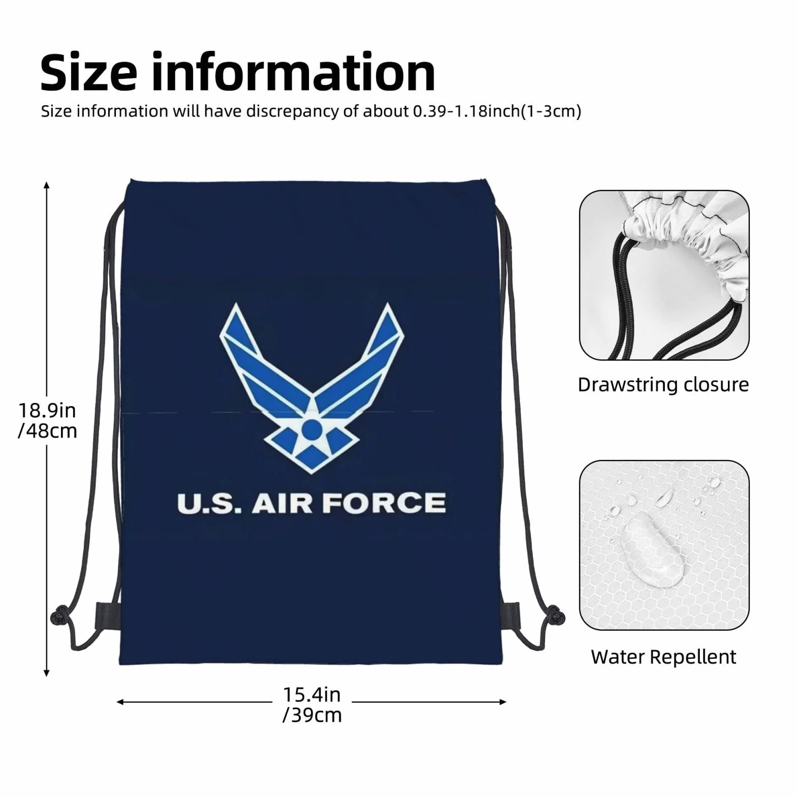 Air Force Military Flag Mochila Bolsa Deporte Gimnasio Saco con Cordón