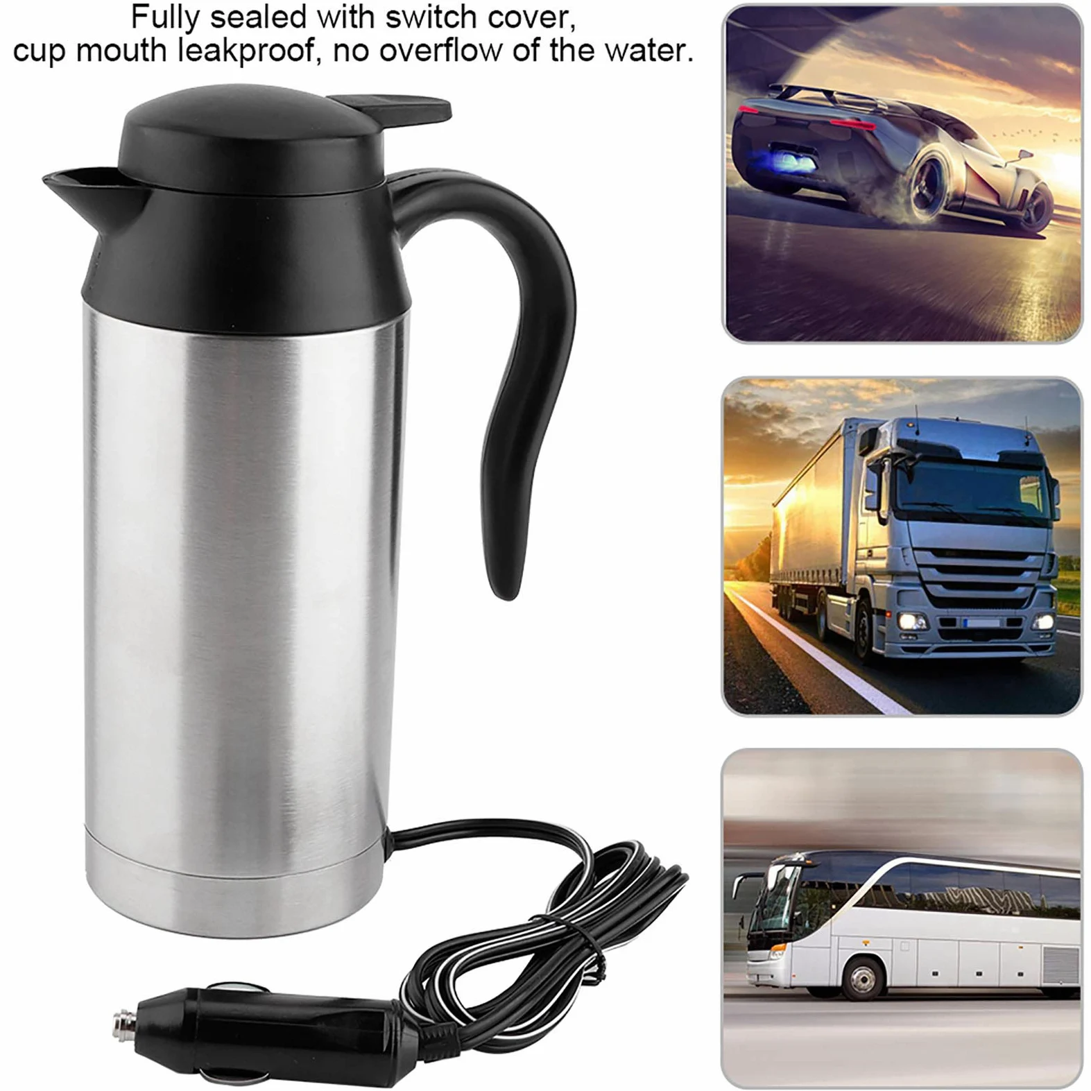 Tetera eléctrica de acero inoxidable de 750 ML para coche, reemplazo de té y café para termo, taza de calentamiento de agua, 12 V