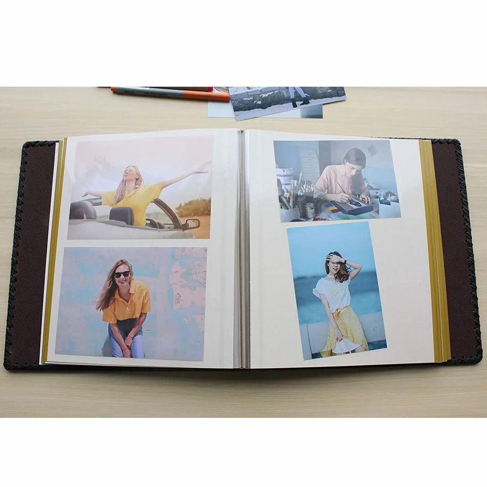 Álbumes de fotos Álbum de fotos de libro de recuerdos hecho a mano DIY, álbumes de fotos de cubierta de cuero, libro de álbum para amantes amigos niños aniversario regalo de boda