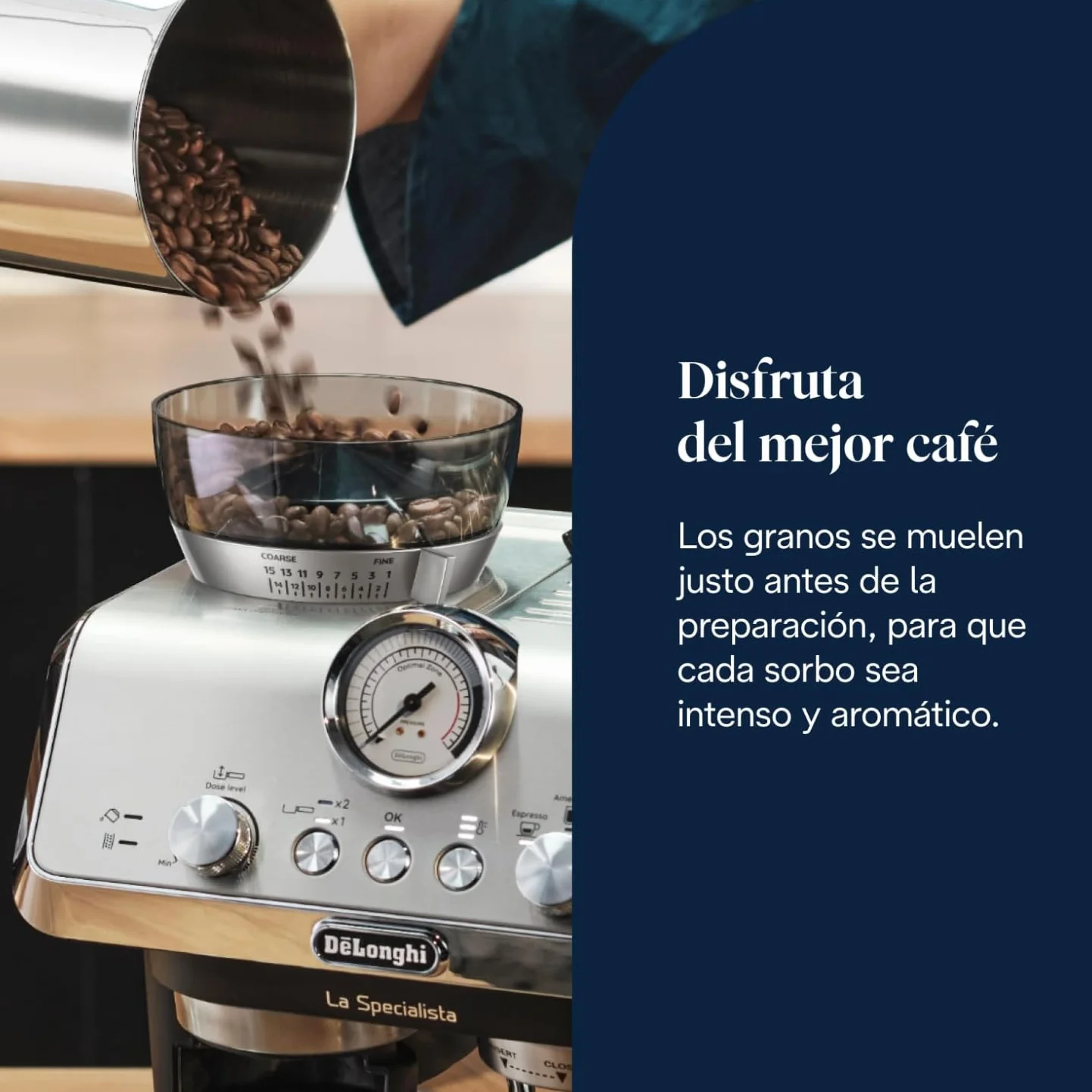 De'Longhi Perfetto La Specialista Arte, Máquina de Café Espresso y Cappuccino con Bomba, Máquina de Café en Grano, 3 Recetas Predefinidas, 8 Ajustes de Molienda, EC9155.MB, Metal/Negro