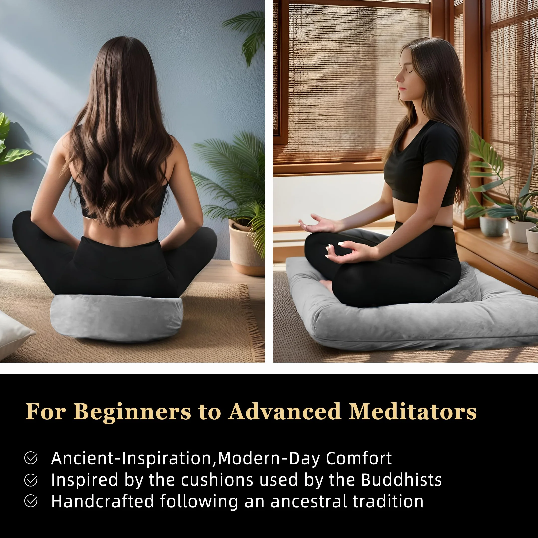 Cojín de meditación con Cascos de Trigo sarraceno y Mezcla de Espuma de Memoria Desmontable Lavable Cubierta Corta de Felpa Base antideslizpara Yoga, hogar, Oficina y Uso Multi-Escenario