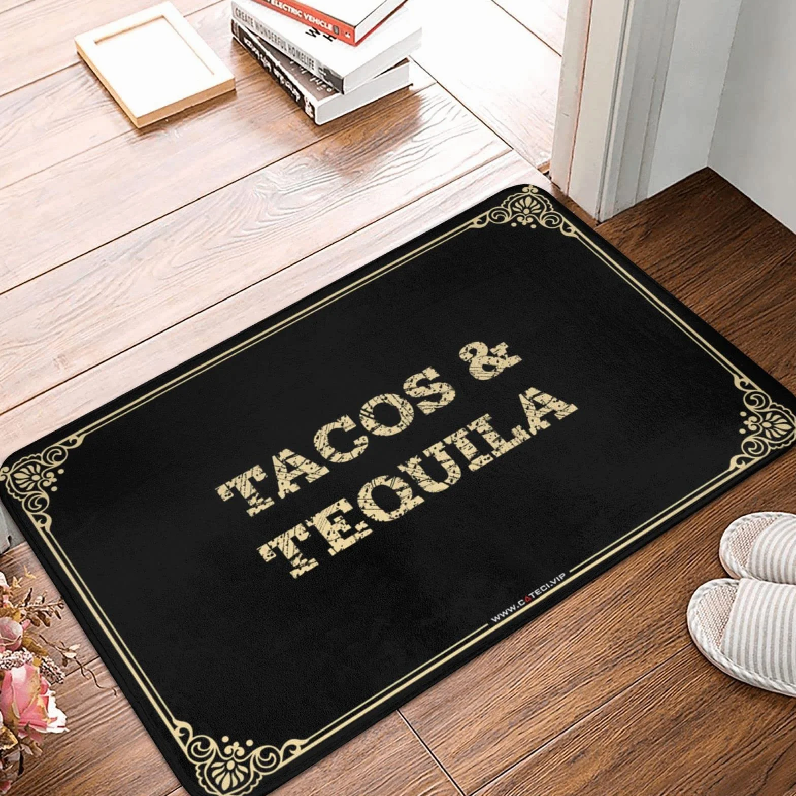 Funny Shoes - Felpudo grande con tacos y tequila para exteriores, regalo para decoración del hogar (40 x 60 cm)