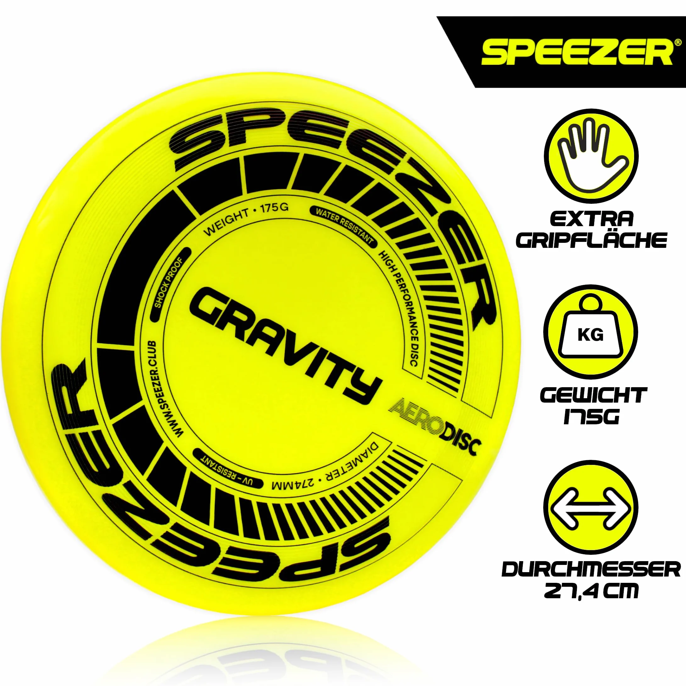 SPEEZER Frisbee Gravity 175 g amarillo neón disco de lanzamiento profesional
