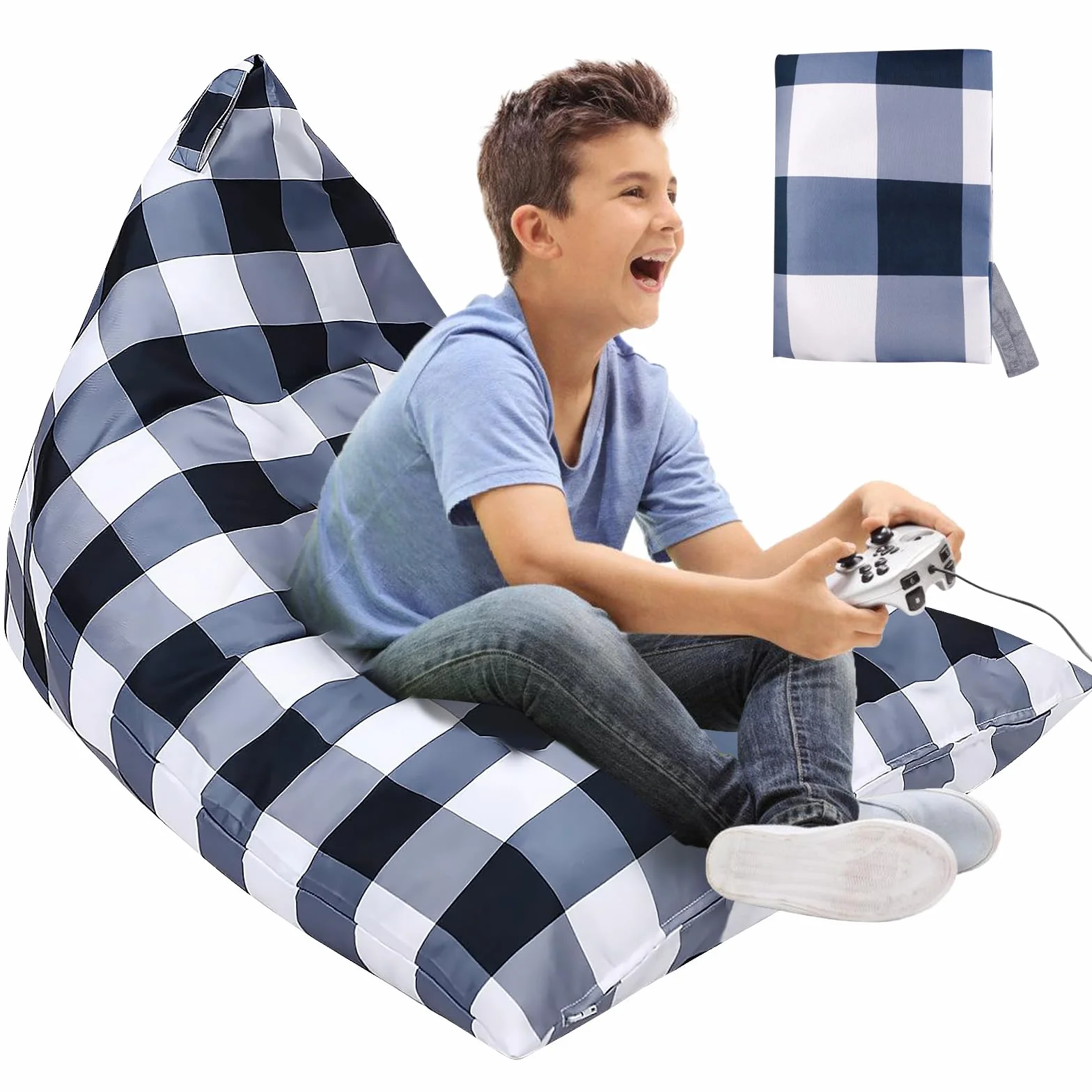 BYZESTY - Funda para puf, almacenamiento de peluches, puf para juguetes de peluche, sillón puf para niños, puf para habitación infantil, sofá infantil (diseño de sirena-2)