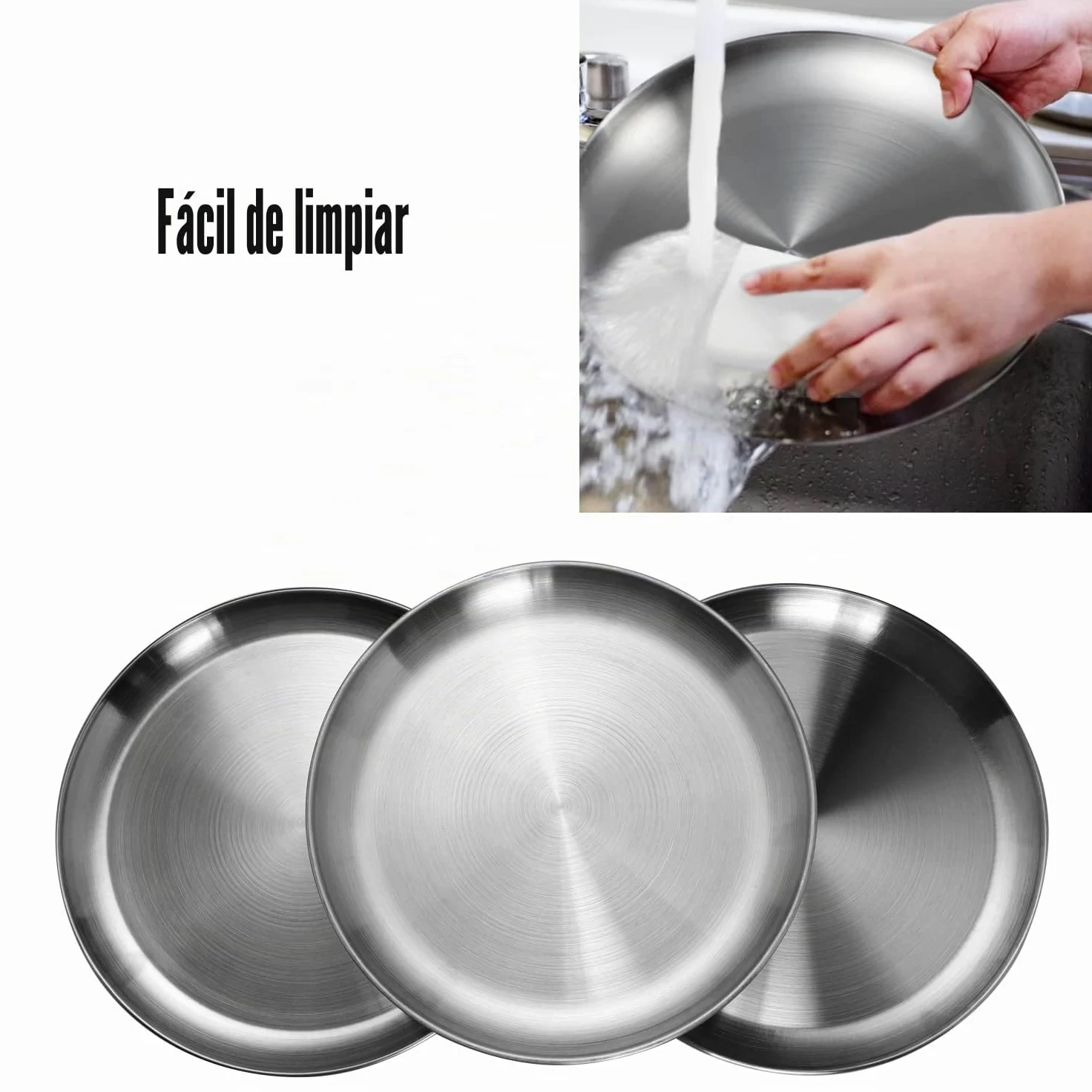 Platos de acero inoxidable inox 304 metal de acero ligero Unbreakable cena platos Juego de platos sin toxinas apto para lavavajillas seguro y saludable (23 cm 10 Piezas)